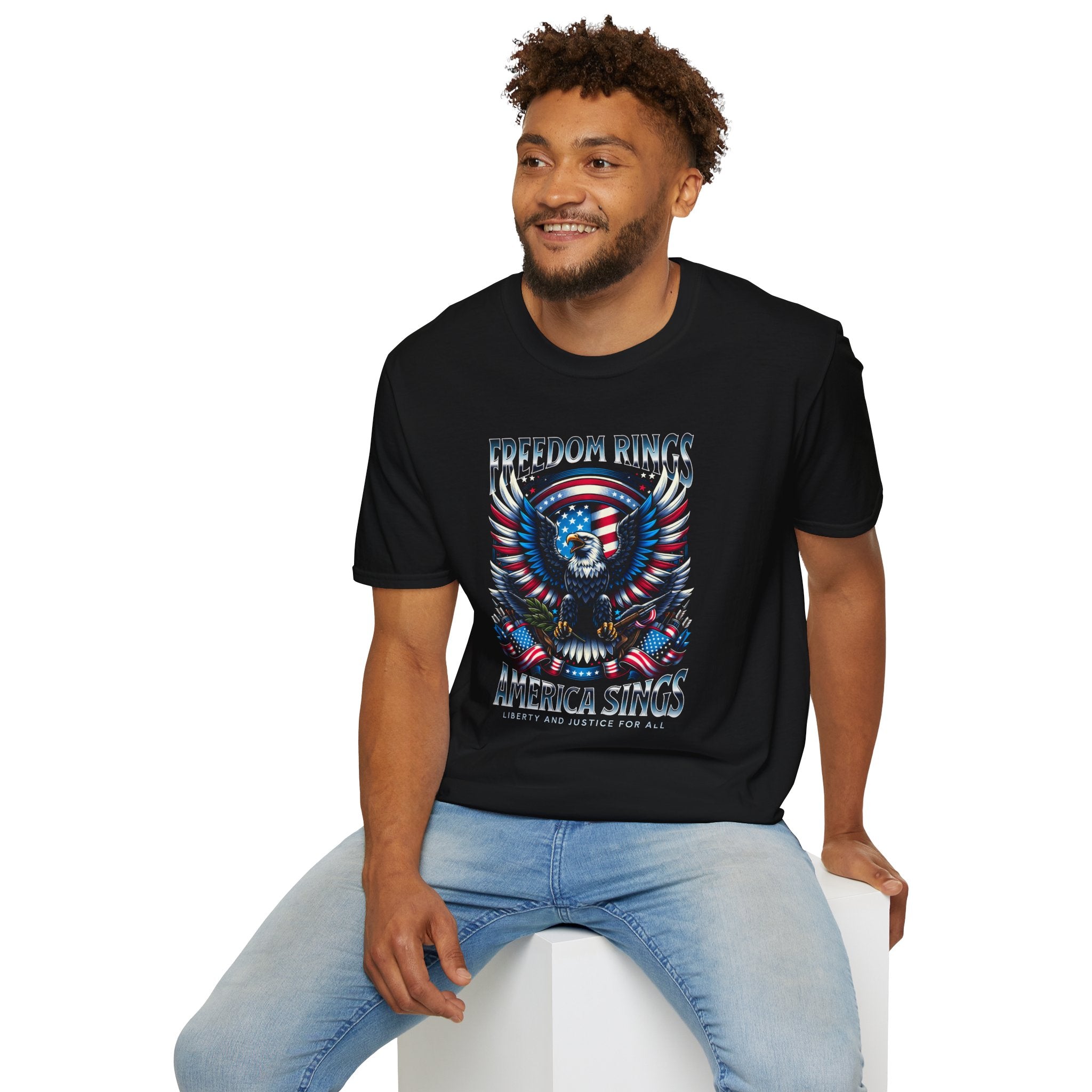 Patriotic Eagle T-Shirt — "Freedom Rings, America Sings" USA Graphic Tee