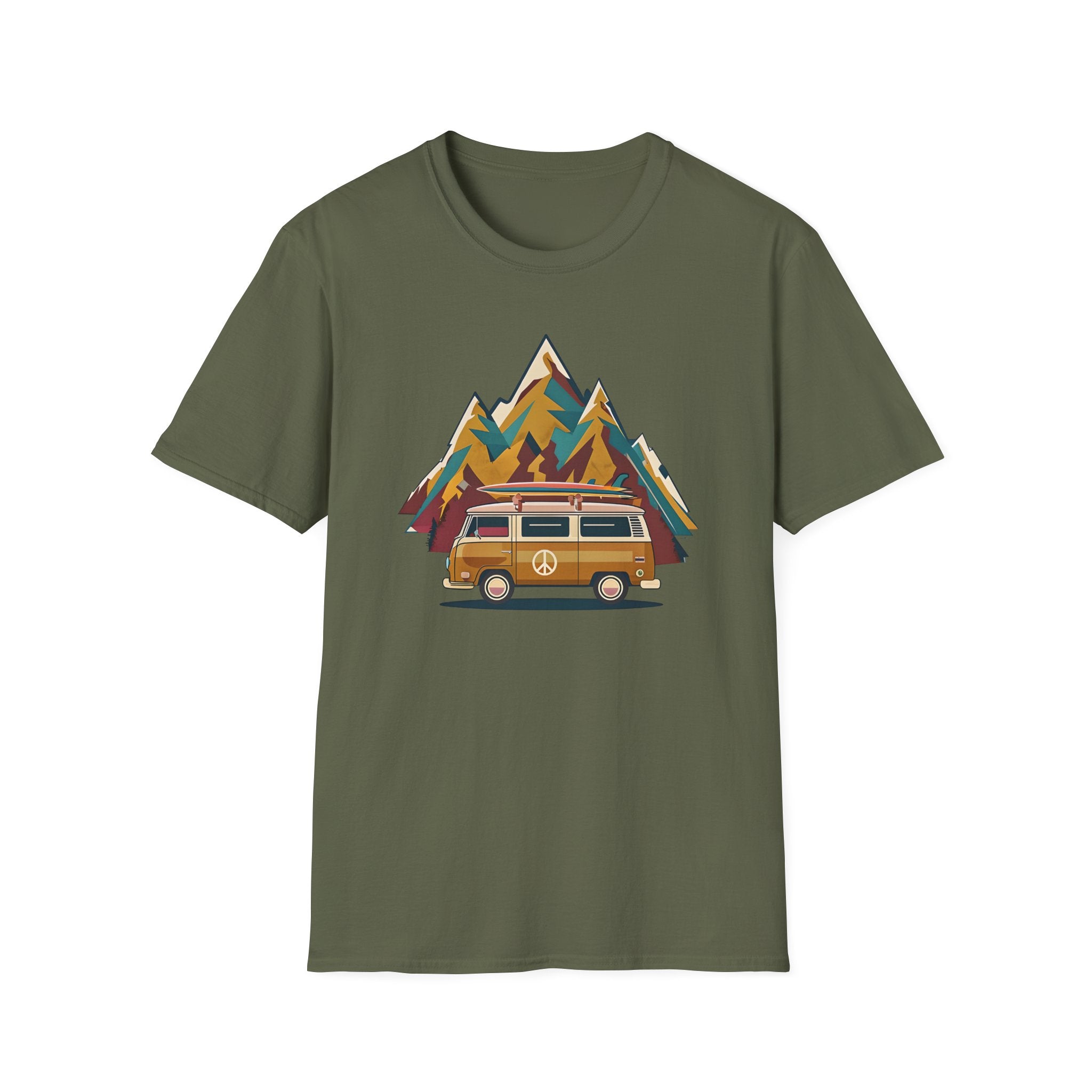 Retro Camper Van T-Shirt — Vintage Mountain Adventure Graphic Tee