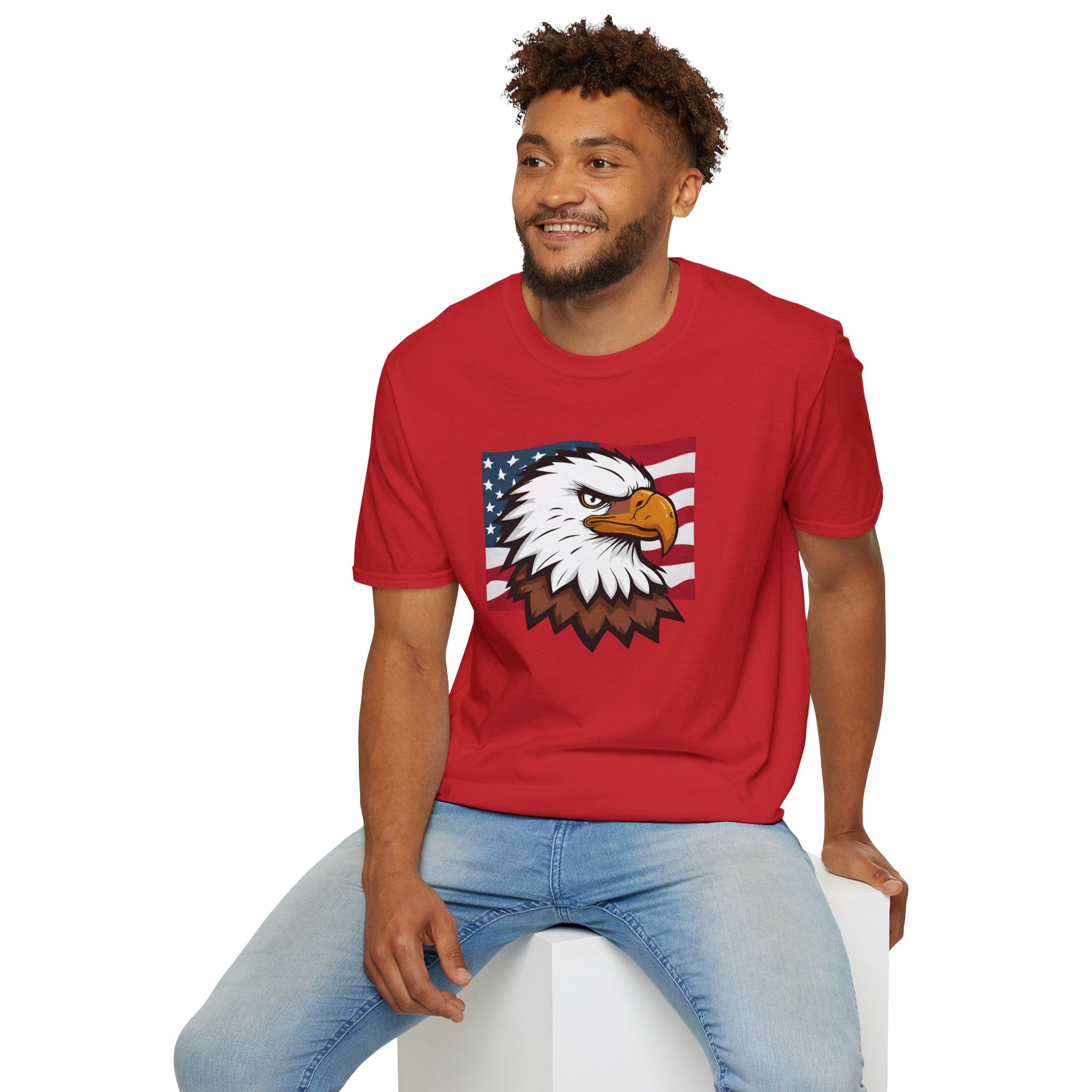Patriotic Eagle Graphic T-Shirt, Unisex Softstyle Tee for Independence Day, Casual Wear, Gift for Veterans, American Pride Clothing