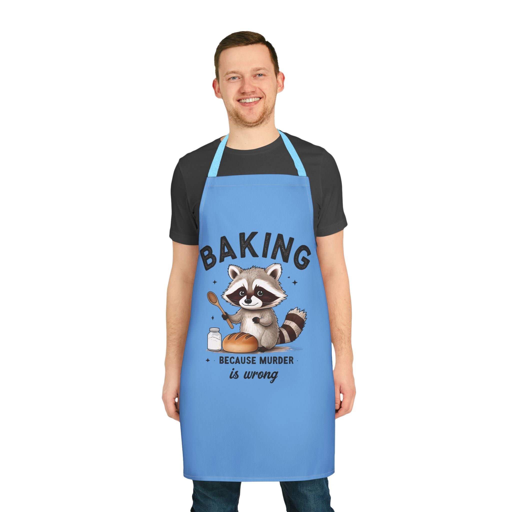 Apron — Cute Raccoon “Baking Because Murder Is Wrong” Funny Kitchen Apron