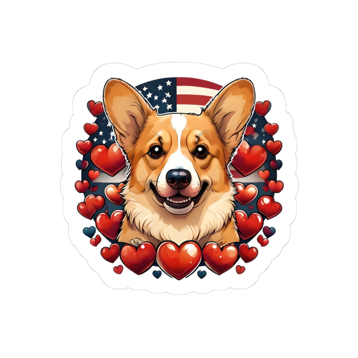 Patriotic Corgi Love Kiss-Cut Stickers - Perfect for Dog Lovers & Celebrations