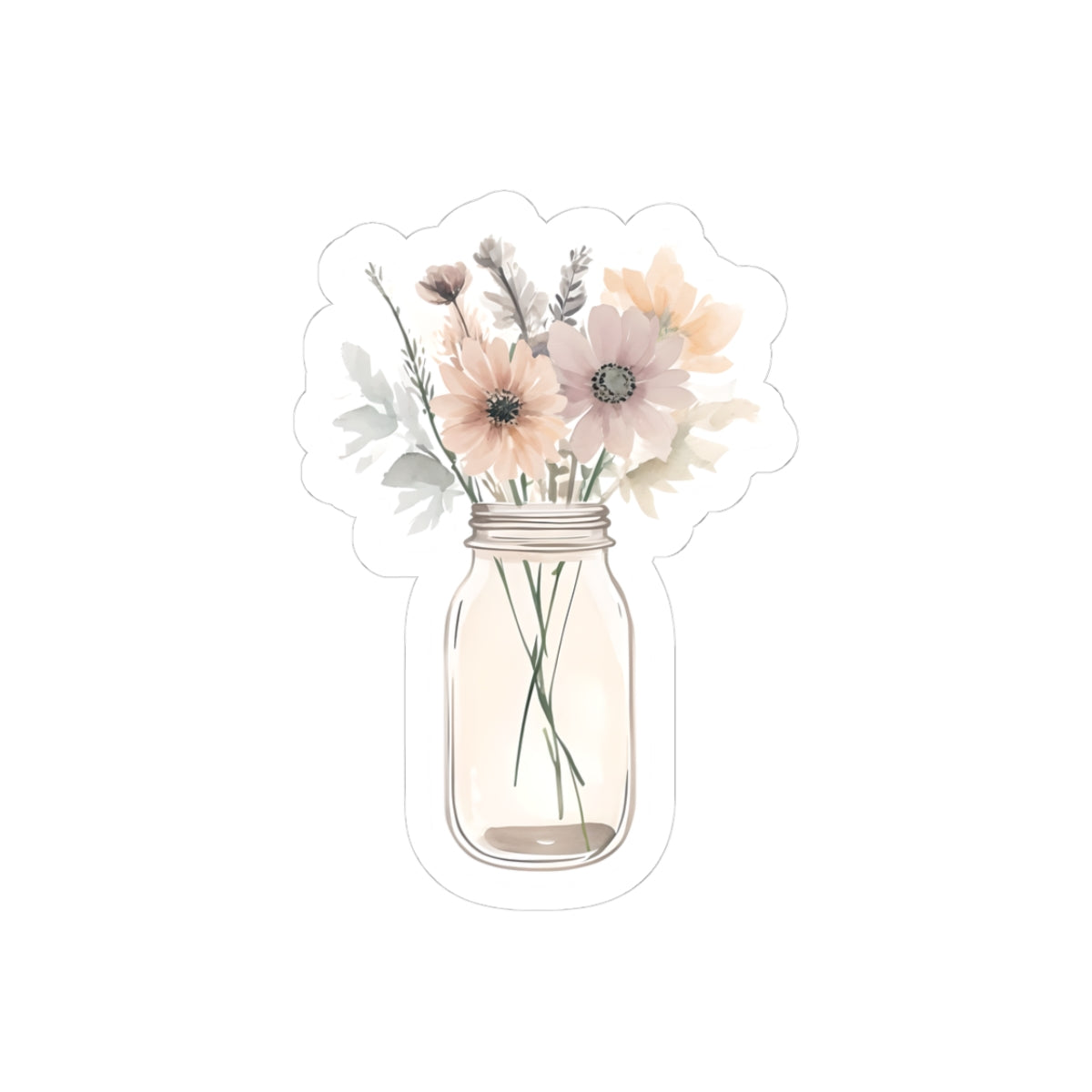 Floral Mason Jar Kiss-Cut Stickers - Aesthetic Flower Stickers for Journals and Laptops
