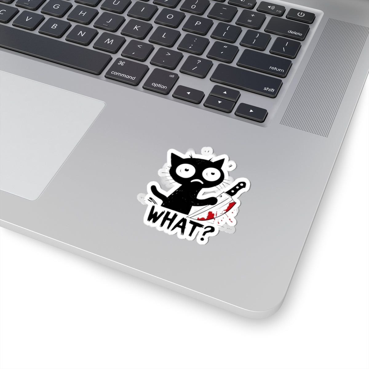 Funny Black Cat Kiss-Cut Stickers - "What?" - Unique Laptop & Water Bottle Decals