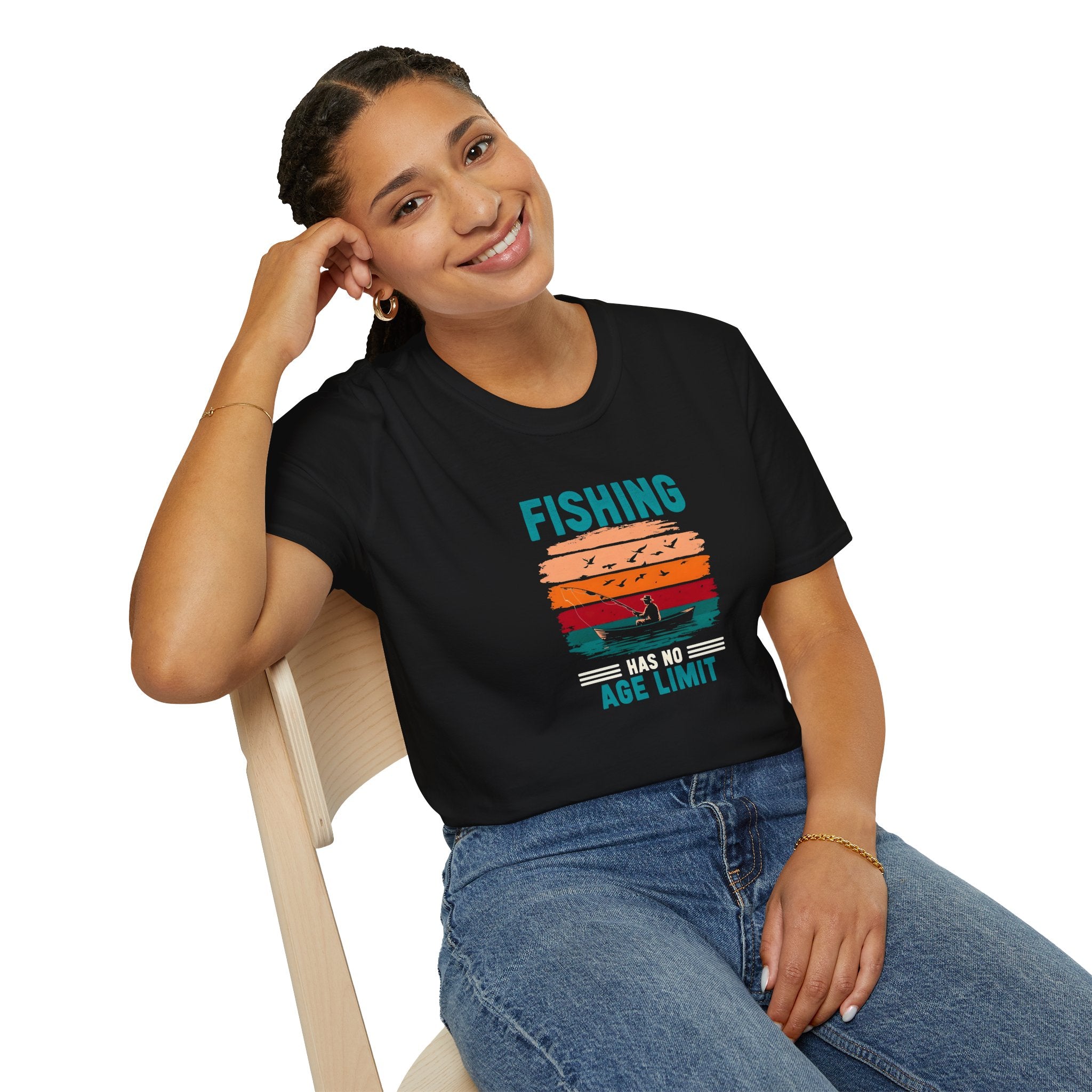 Fishing Age Limit T-Shirt, Unisex Softstyle Tee, Perfect Gift for Fishing Enthusiasts, Summer Apparel, Great for Birthdays, Father’s Day