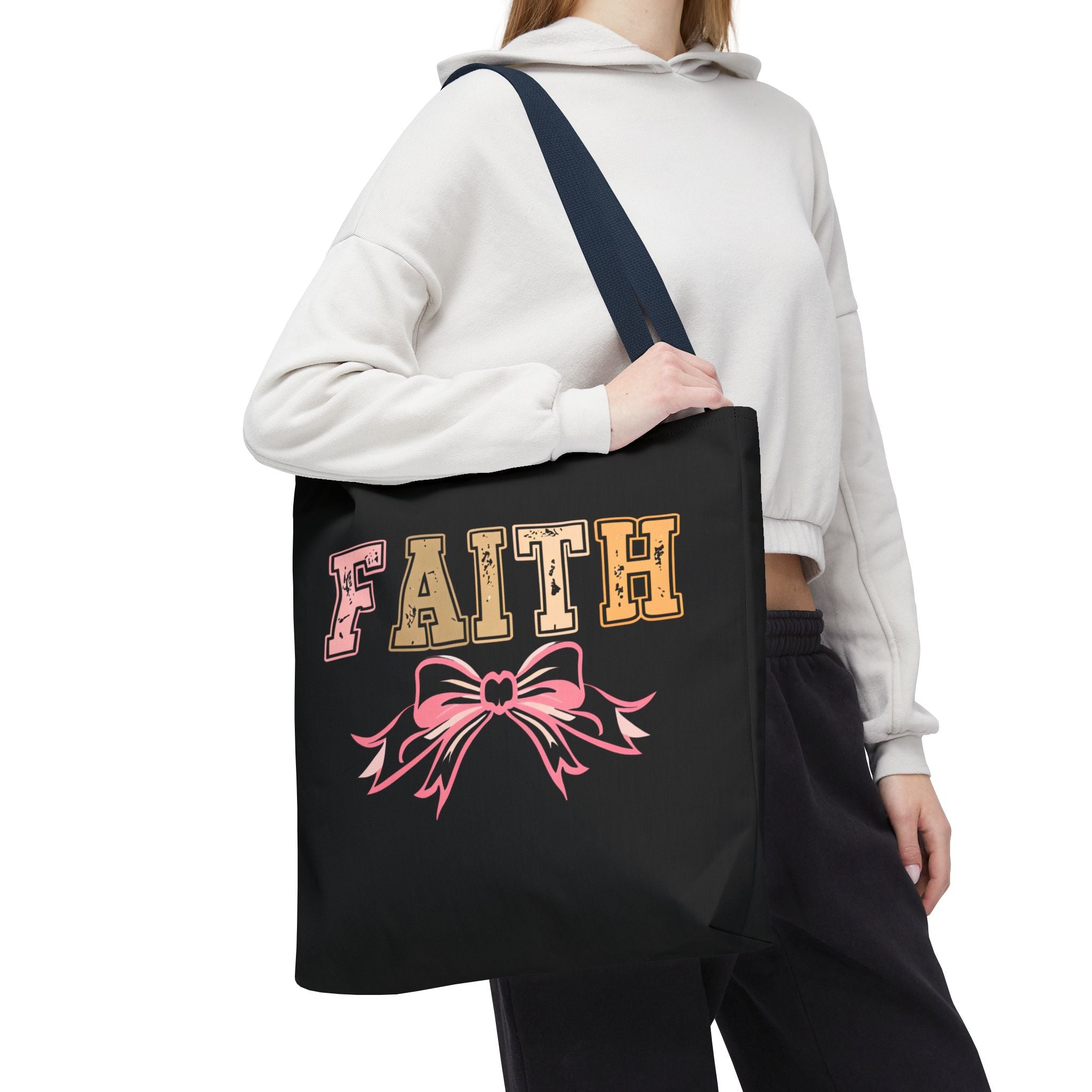 Faith Tote Bag with Bow Design, Inspirational Gift for Her, Everyday Shopping Bag, Faith-Based Gift, Religious Tote, Faith Quote Bag