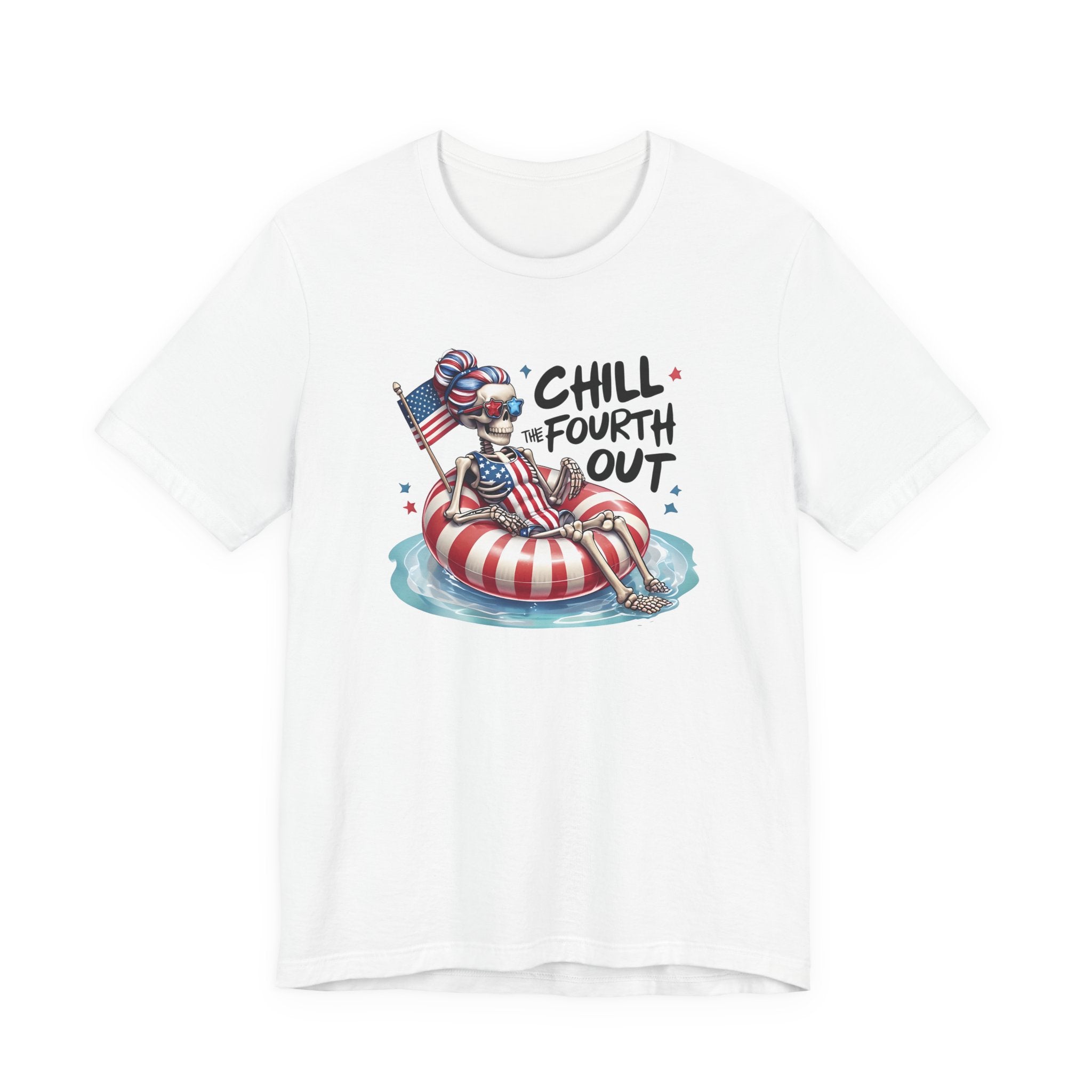 Fourth of July Chill T-Shirt — "Chill Fourth Out" Patriotic Skeleton Pool Tee