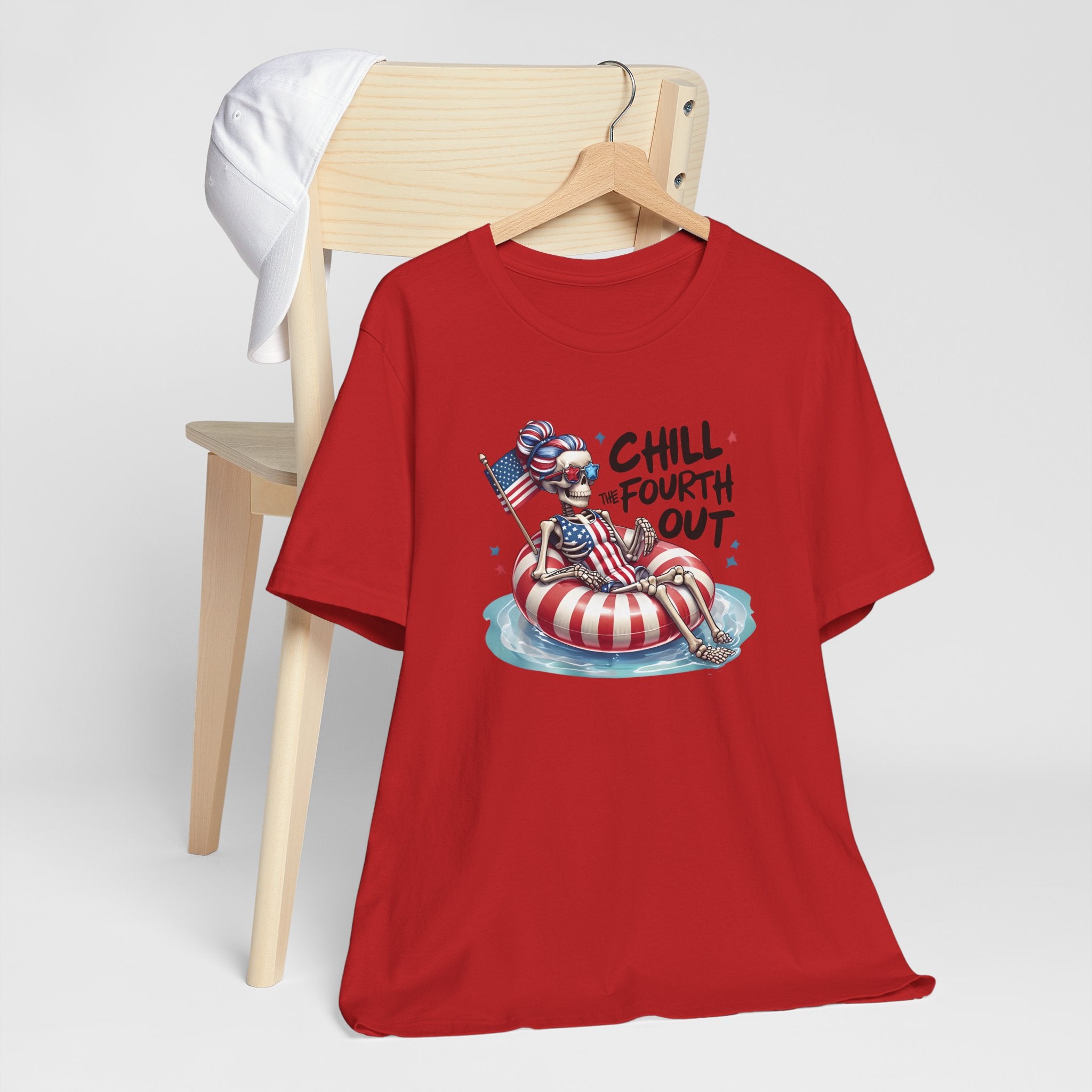 Fourth of July Chill T-Shirt — "Chill Fourth Out" Patriotic Skeleton Pool Tee