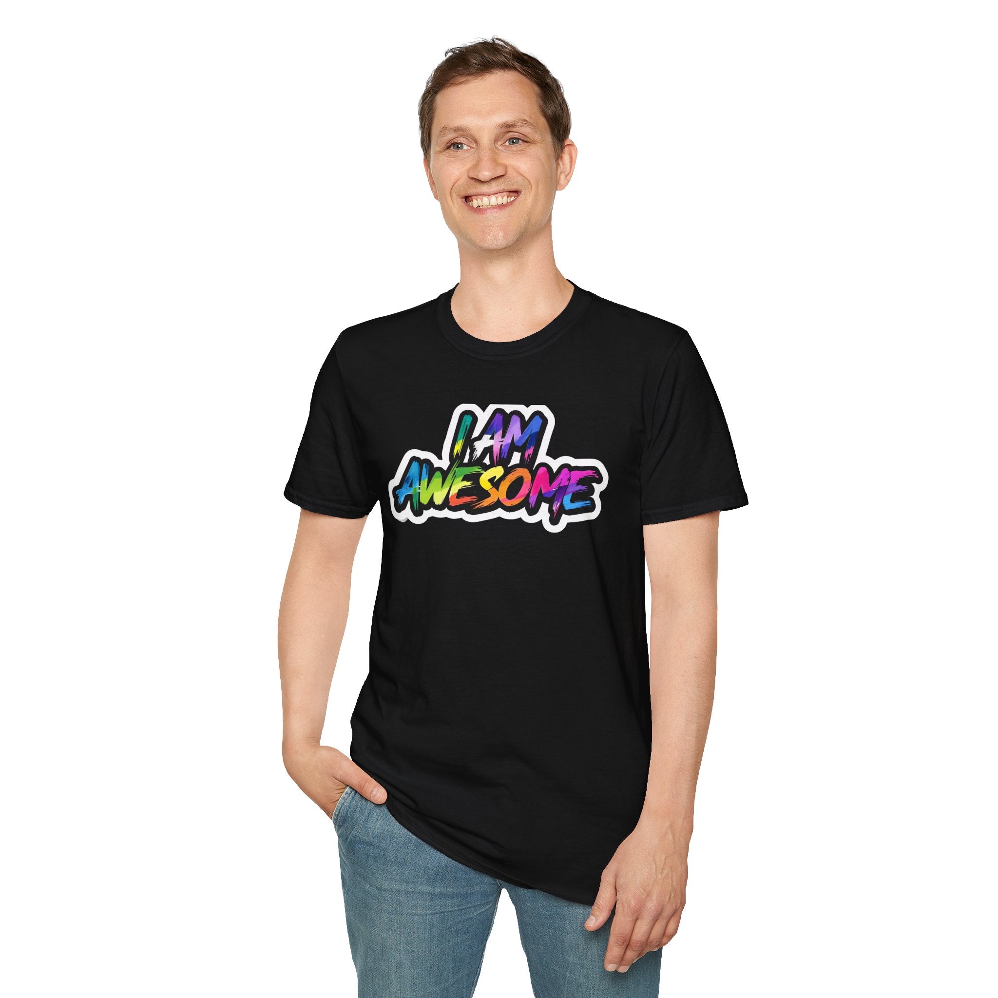 Colorful 'I AM AWESOME' Unisex T-Shirt, Inspirational Tee, Gift for Friends, Casual Wear, Motivational Clothing, Unique Graphic Shirt