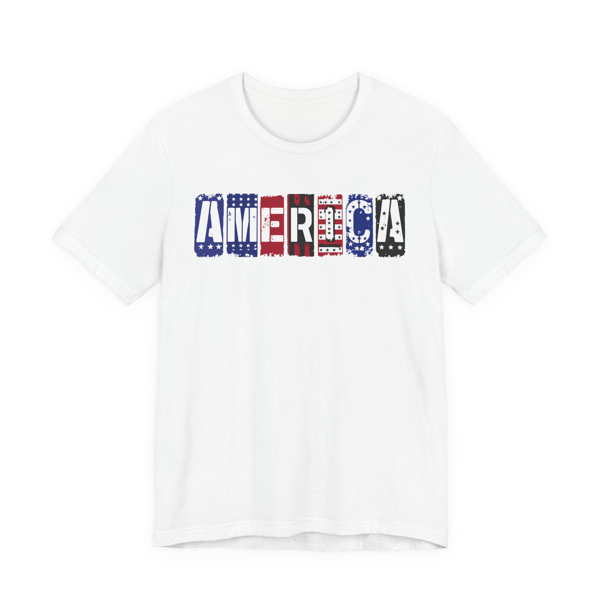 America Block Letter Tee – Patriotic USA Flag Graphic T-Shirt