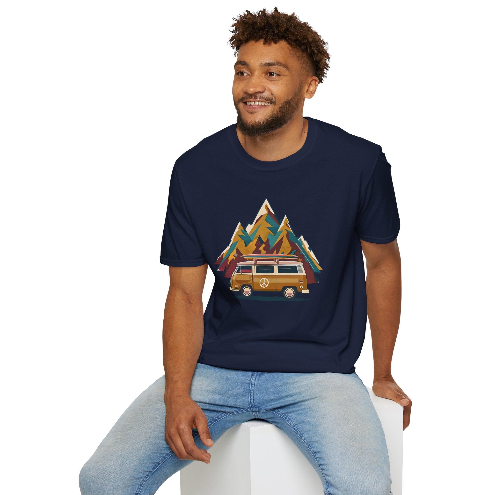 Retro Camper Van T-Shirt — Vintage Mountain Adventure Graphic Tee