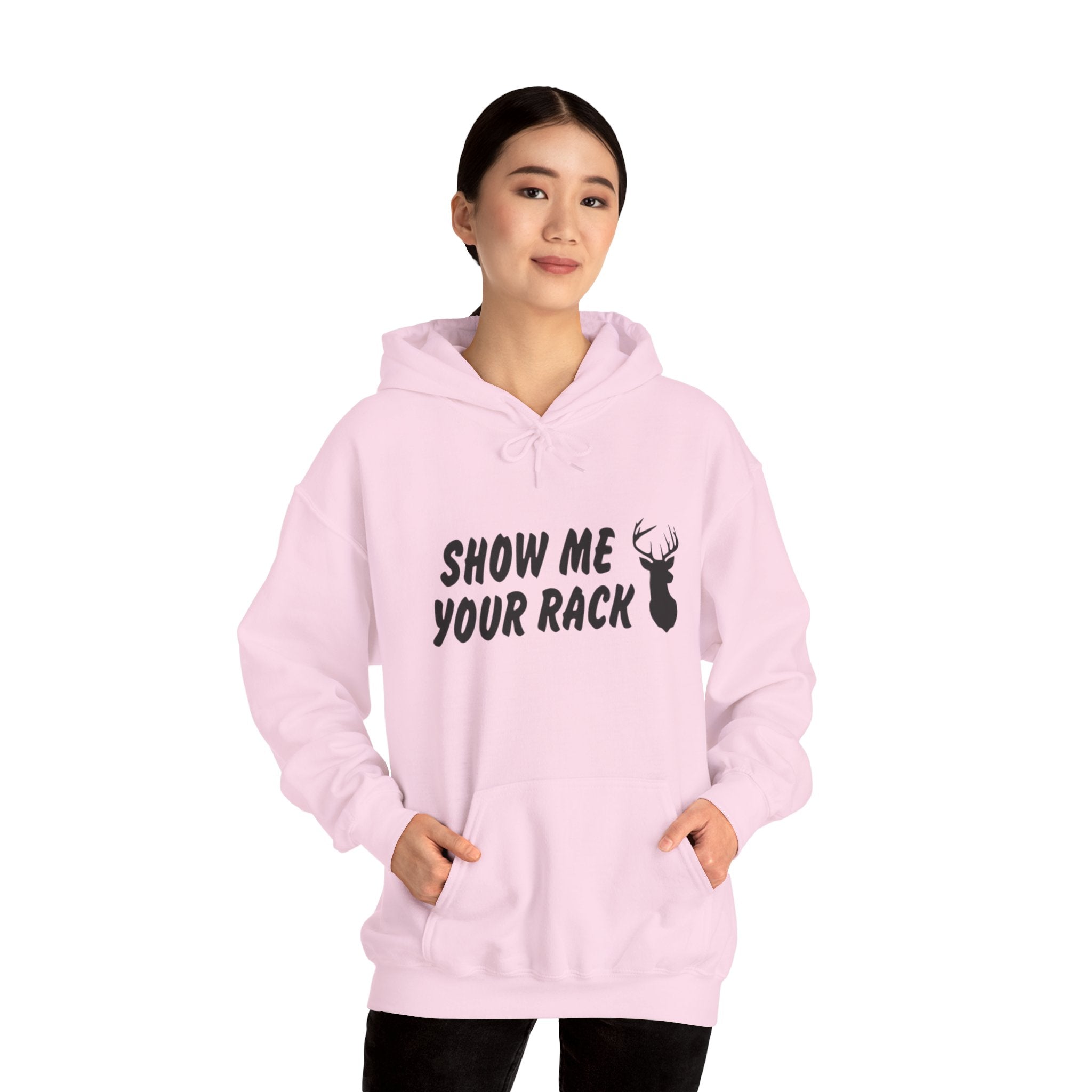 Funny Hunting Hoodie - Show Me Your Rack, Unisex Sweatshirt for Outdoors, Gift for Hunters, Casual Wear, Holiday Apparel