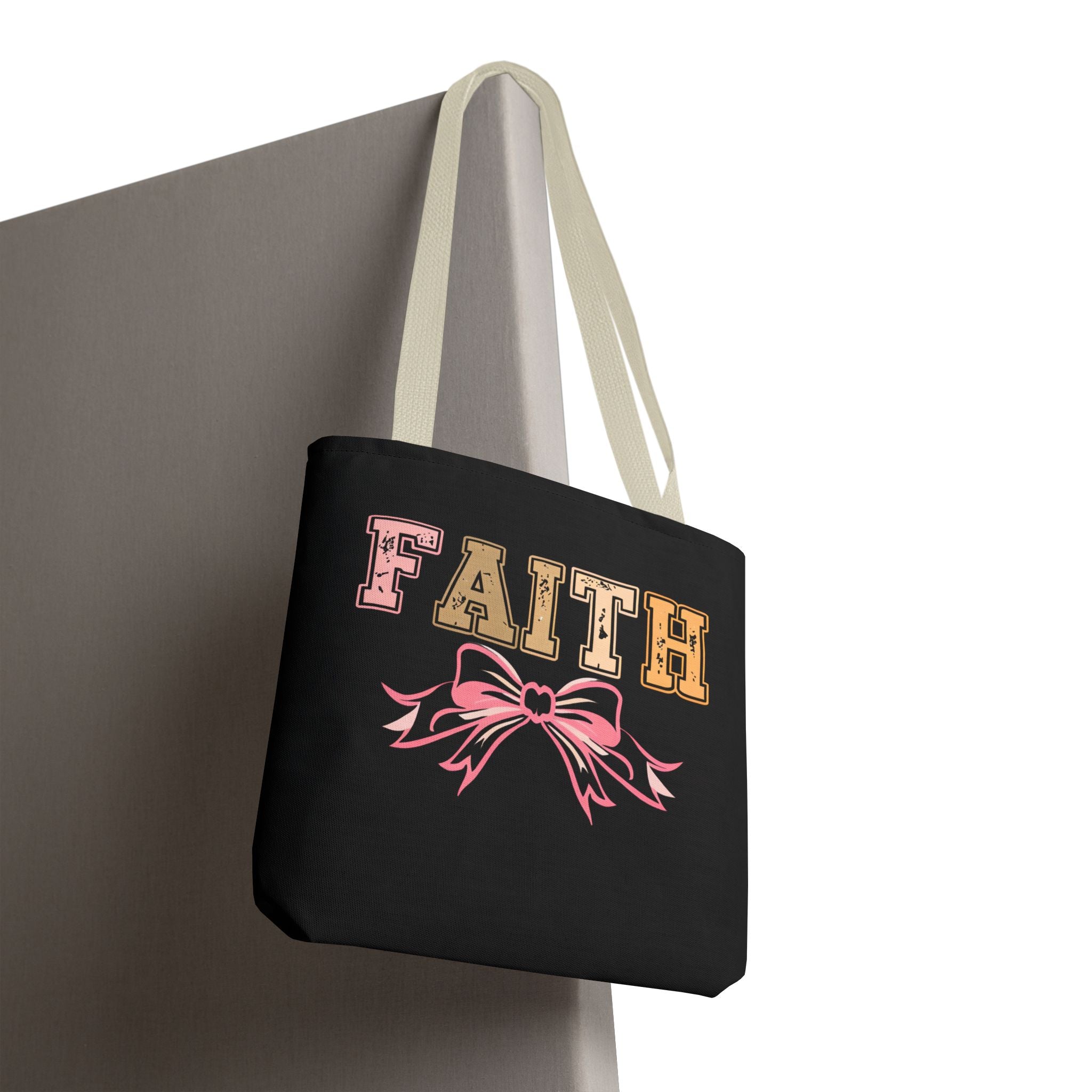 Faith Tote Bag with Bow Design, Inspirational Gift for Her, Everyday Shopping Bag, Faith-Based Gift, Religious Tote, Faith Quote Bag