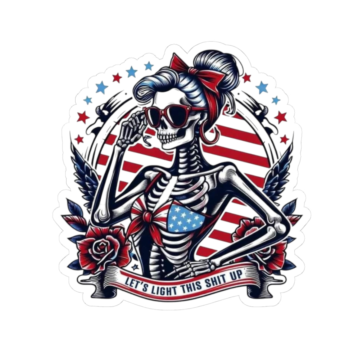 Rebellious Skeleton Kiss-Cut Stickers, Vintage Retro Decor, Laptop Stickers, Halloween Decor, Gift for Skulls and Bones Lovers