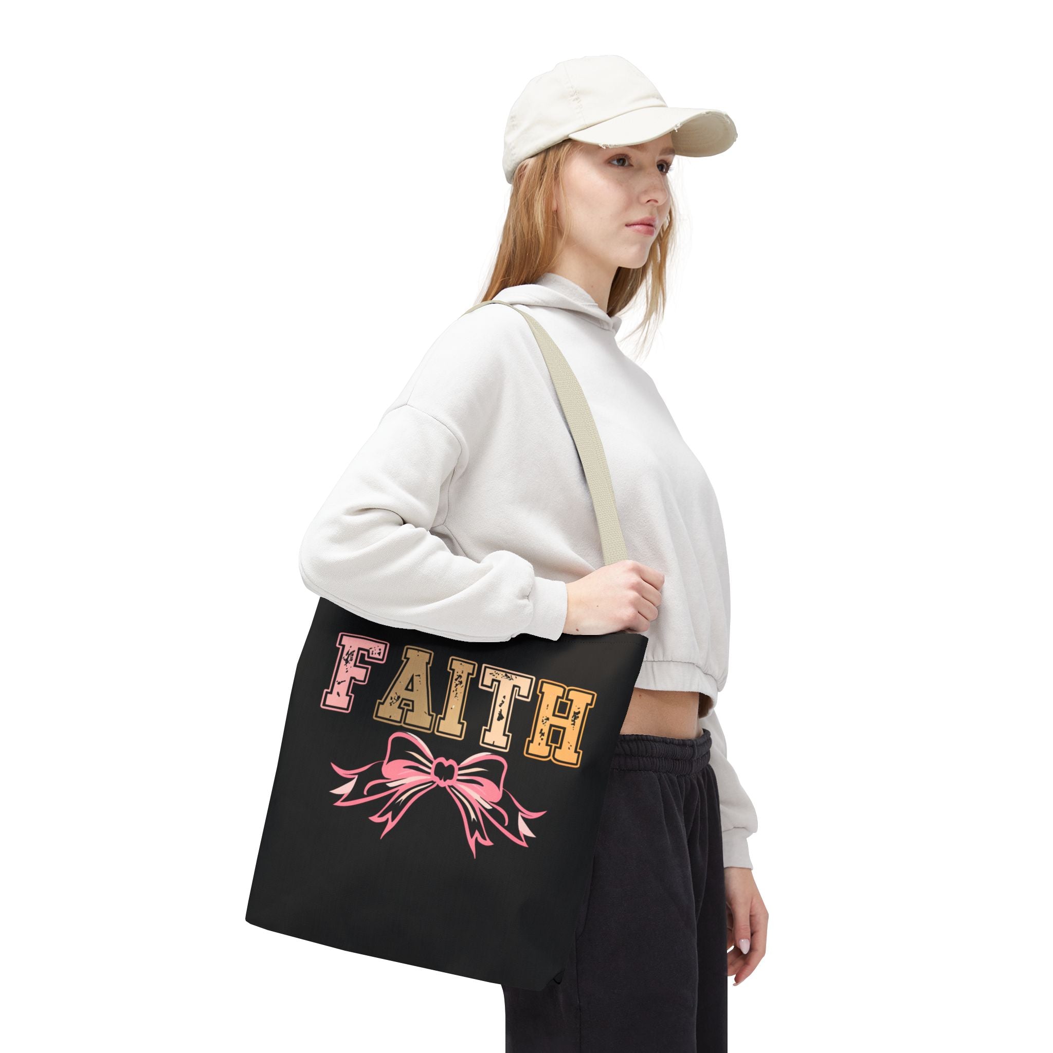 Faith Tote Bag with Bow Design, Inspirational Gift for Her, Everyday Shopping Bag, Faith-Based Gift, Religious Tote, Faith Quote Bag