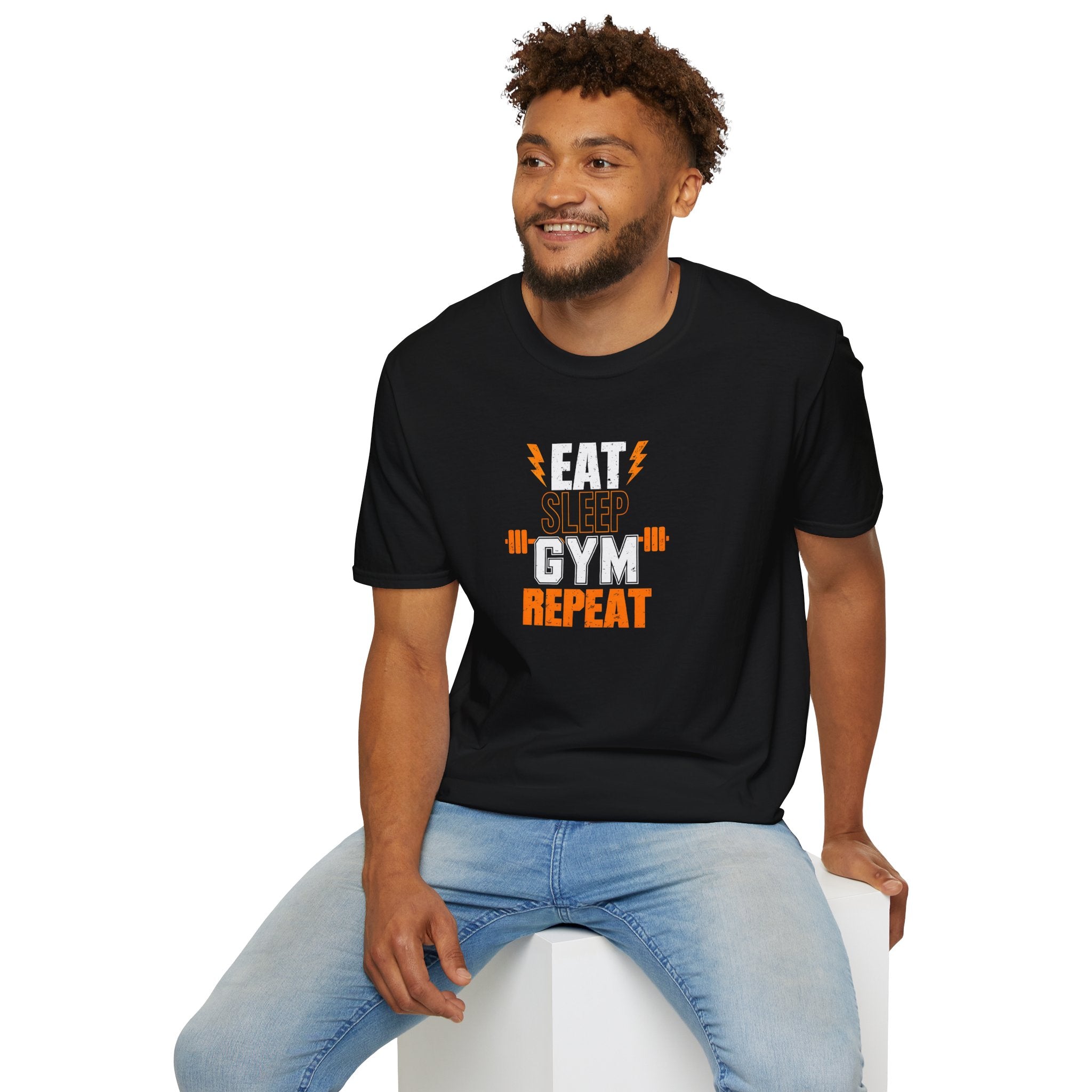 Gym Motivation Unisex Softstyle T-Shirt – Eat Sleep Gym Repeat