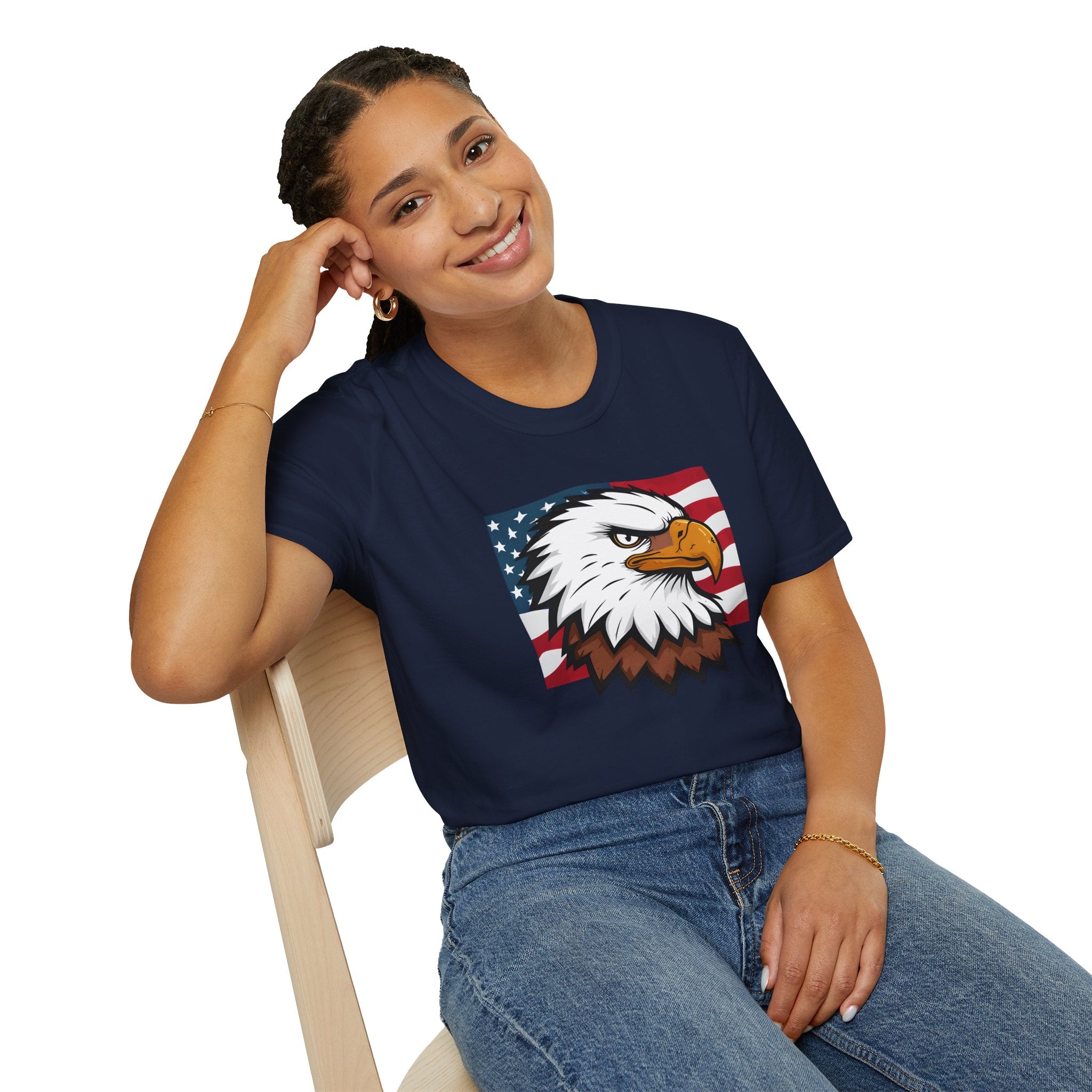 Patriotic Eagle Graphic T-Shirt, Unisex Softstyle Tee for Independence Day, Casual Wear, Gift for Veterans, American Pride Clothing