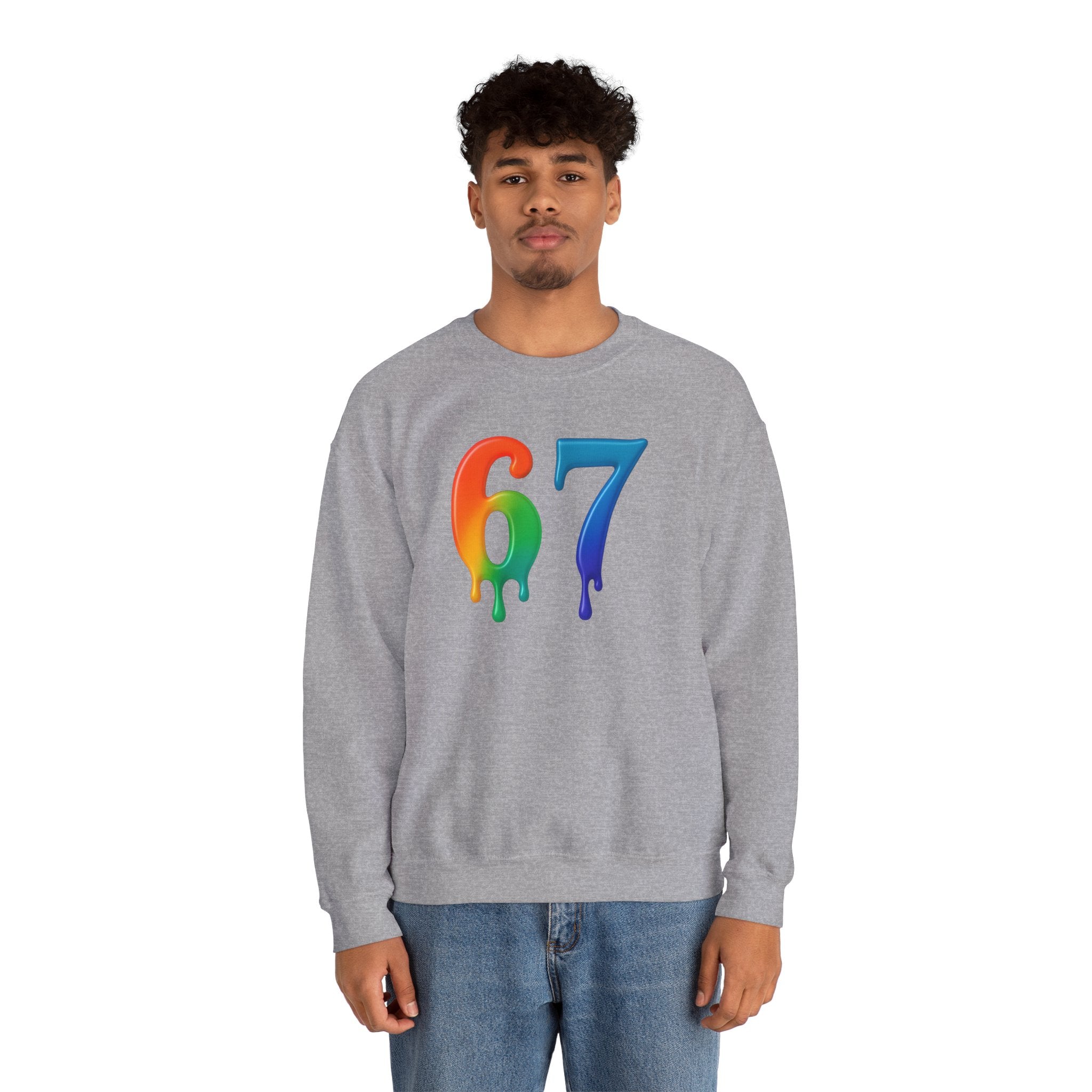 Colorful Drip 67 Sweatshirt, Cozy Unisex Crewneck, Gift for Friends, Rainbow Sweatshirt, Casual Everyday Wear, Birthday Apparel