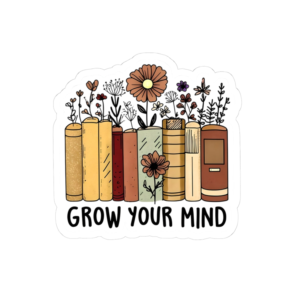 Inspirational Grow Your Mind Kiss-Cut Stickers - Perfect for Book Lovers & Students