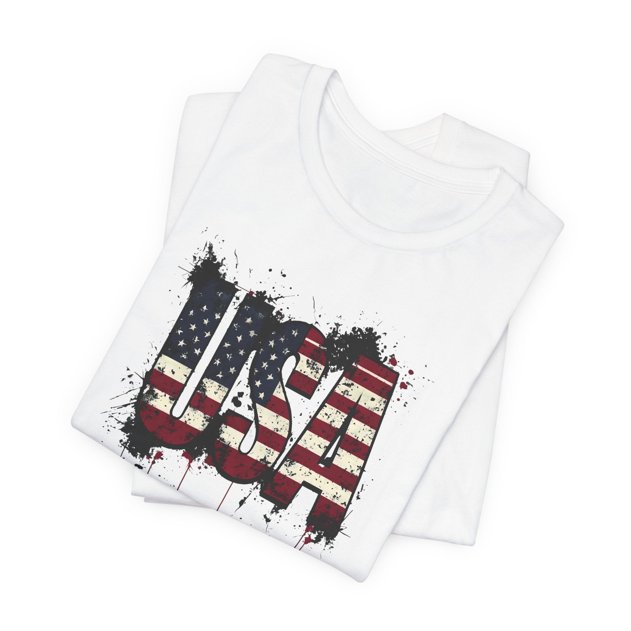 USA Paint Splatter T-Shirt — Patriotic American Flag Tee