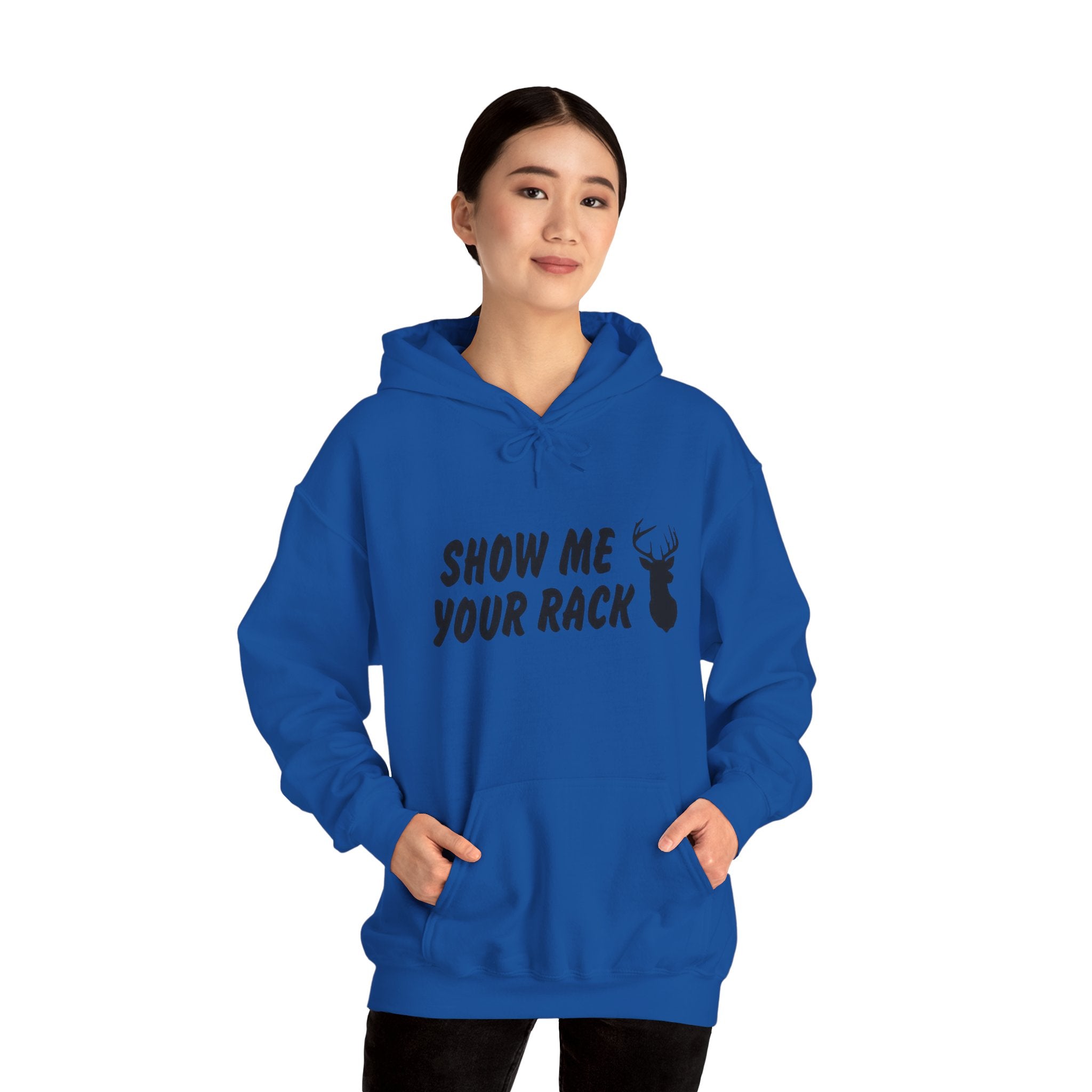 Funny Hunting Hoodie - Show Me Your Rack, Unisex Sweatshirt for Outdoors, Gift for Hunters, Casual Wear, Holiday Apparel