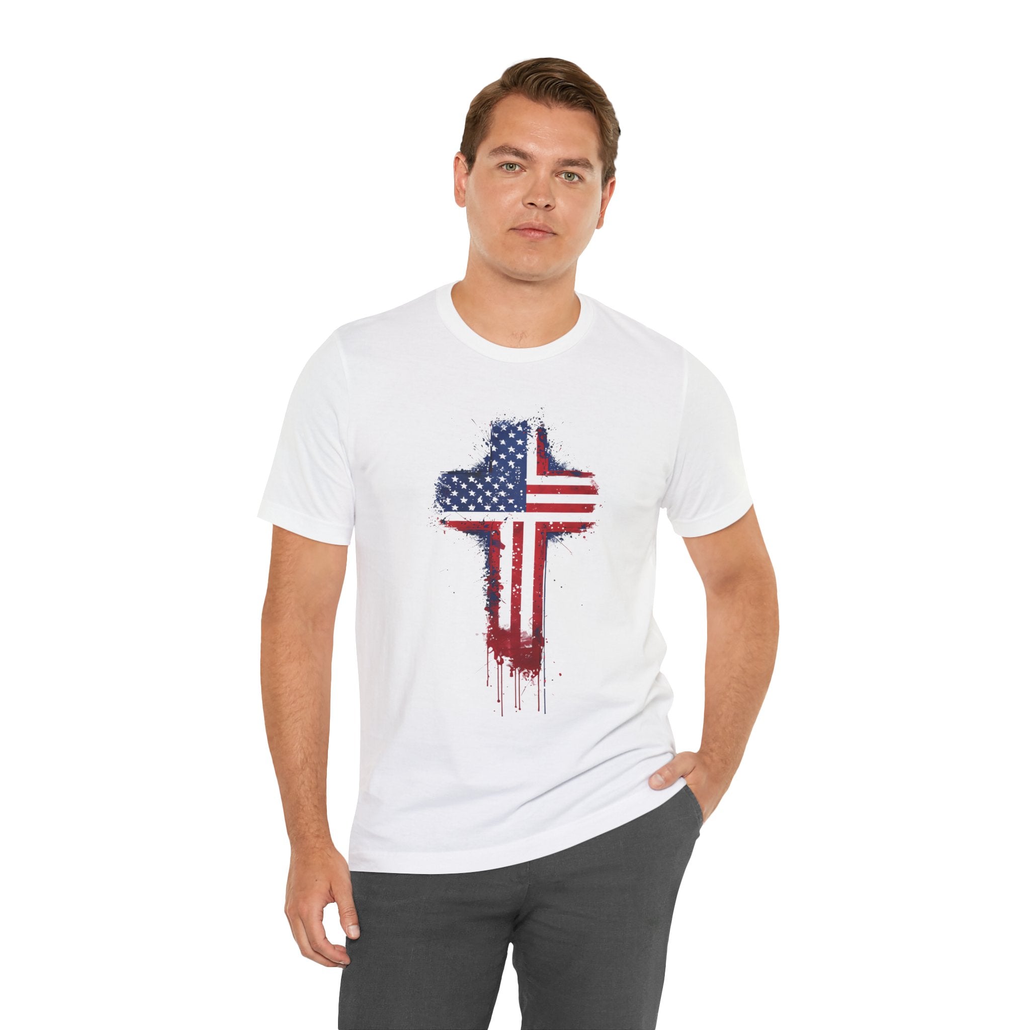 American Flag Cross T-Shirt — Patriotic Distressed USA Cross Tee
