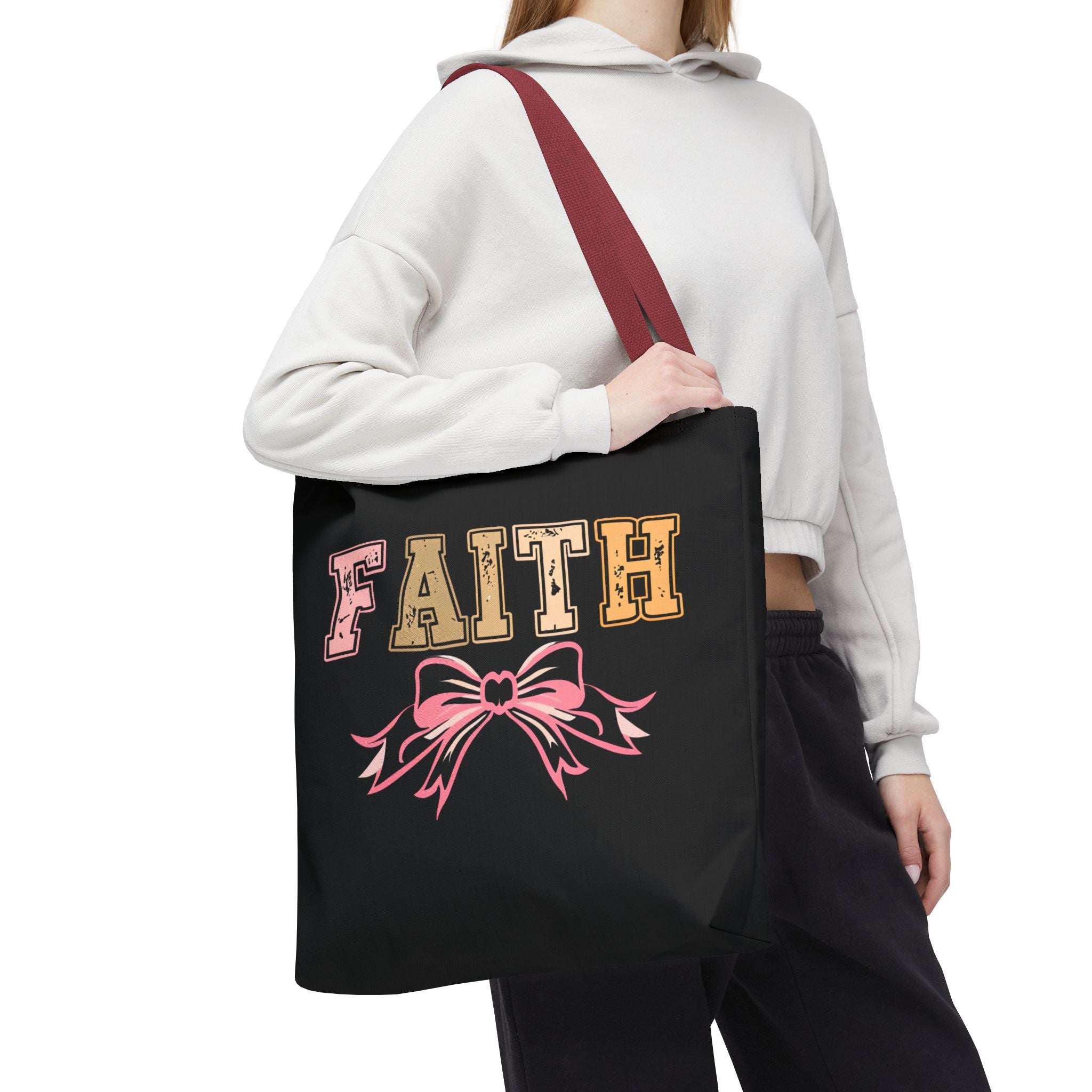 Faith Tote Bag with Bow Design, Inspirational Gift for Her, Everyday Shopping Bag, Faith-Based Gift, Religious Tote, Faith Quote Bag