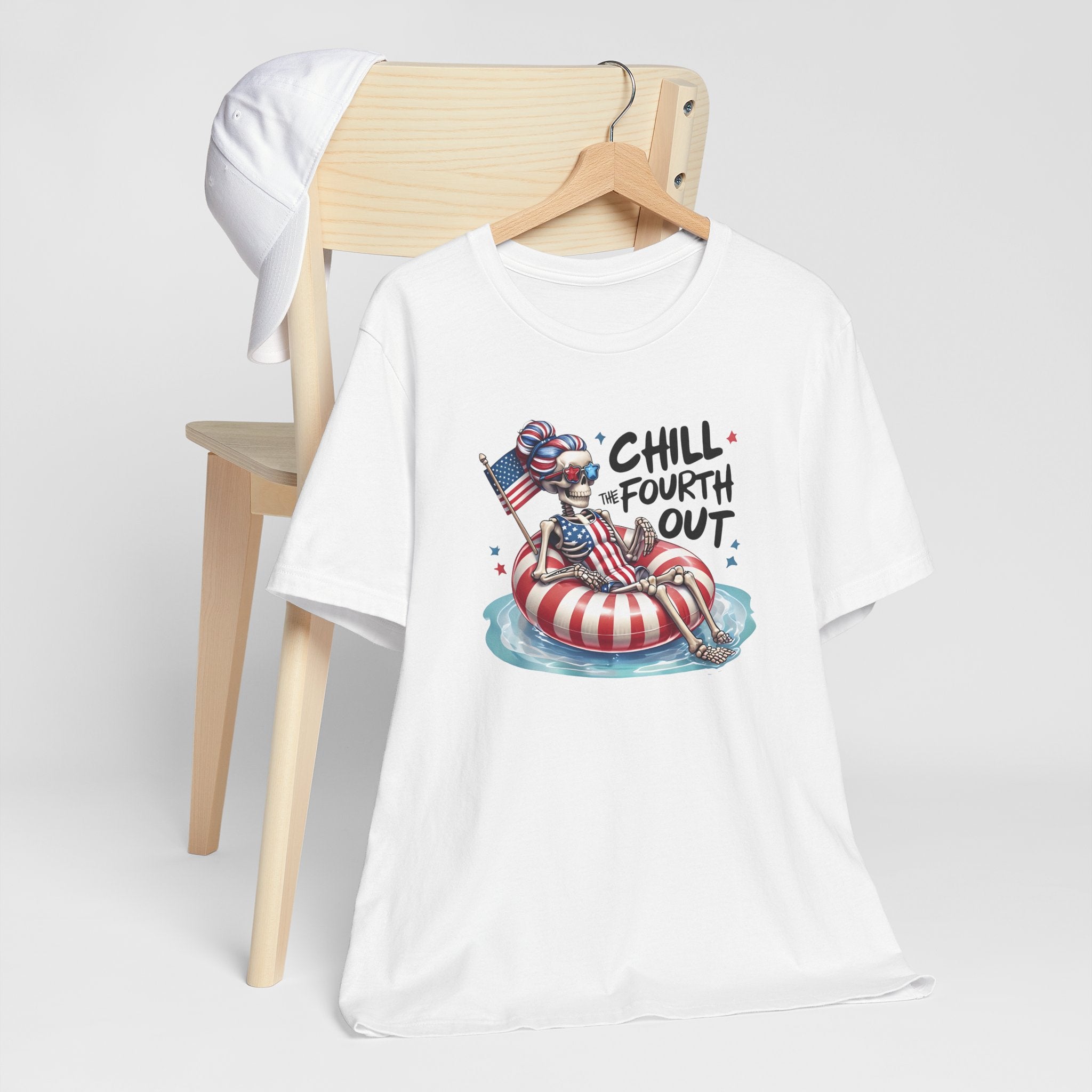Fourth of July Chill T-Shirt — "Chill Fourth Out" Patriotic Skeleton Pool Tee