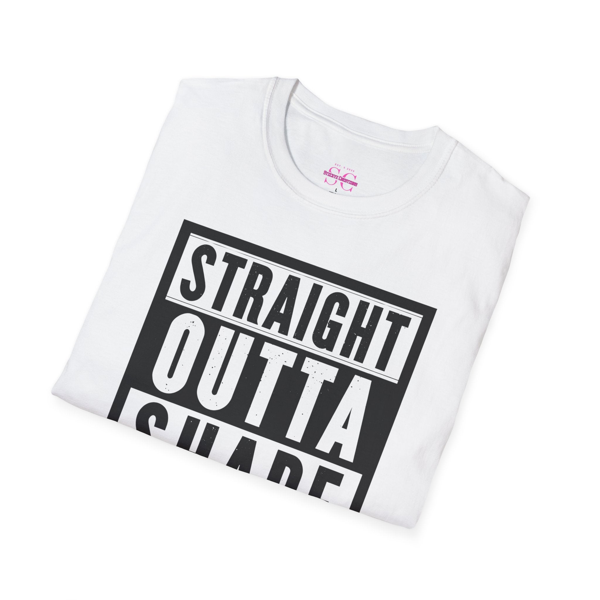 Straight Outta Shape Unisex Softstyle T-Shirt - Funny Workout Tee, Gift for Gym Lovers, Fitness Humor, Casual Wear, Everyday T-Shirt