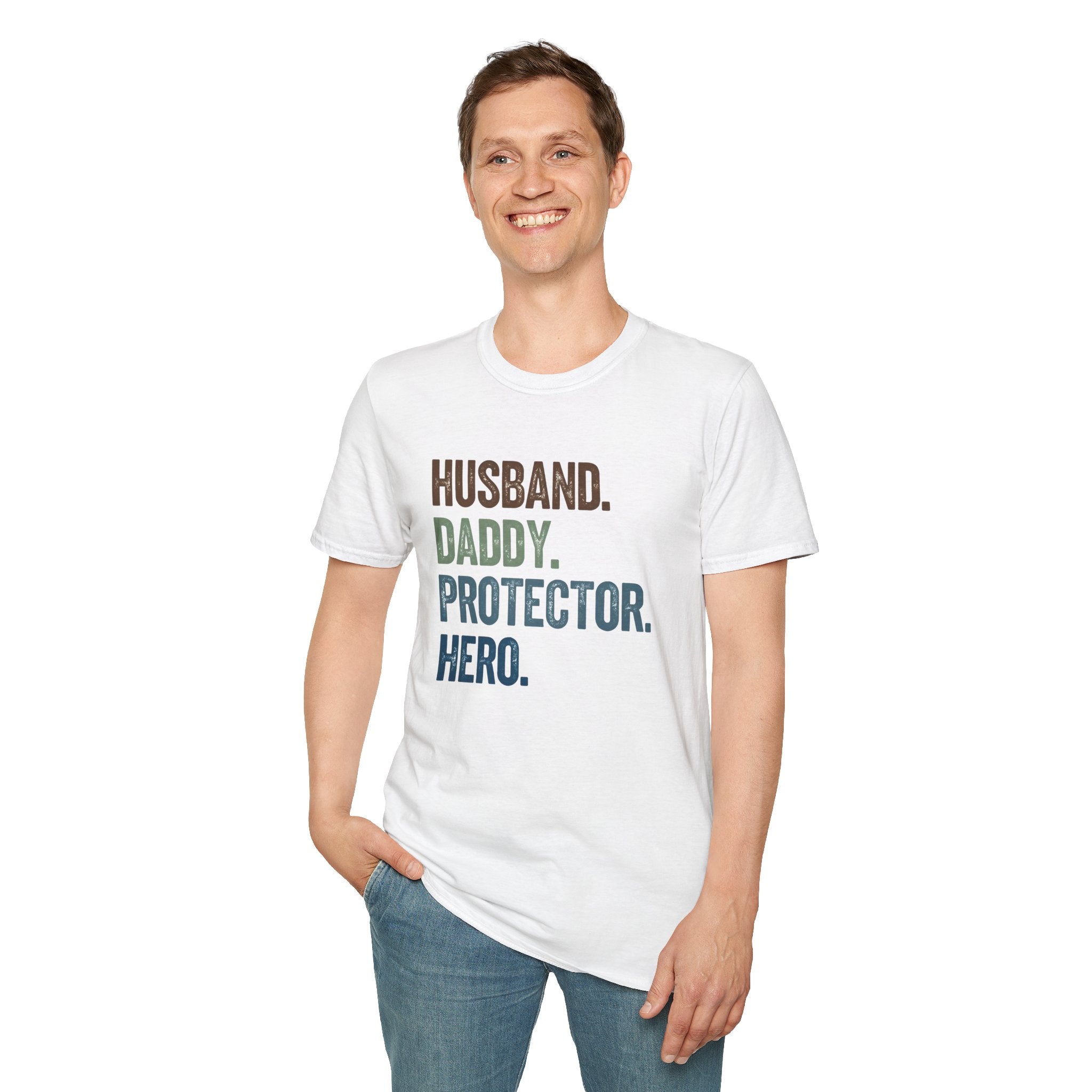 Hero Dads Unisex Softstyle T-Shirt | Perfect Gift for Fathers, Daddy T-Shirt, Husband Appreciation, Protector Tee, Family Hero Wear