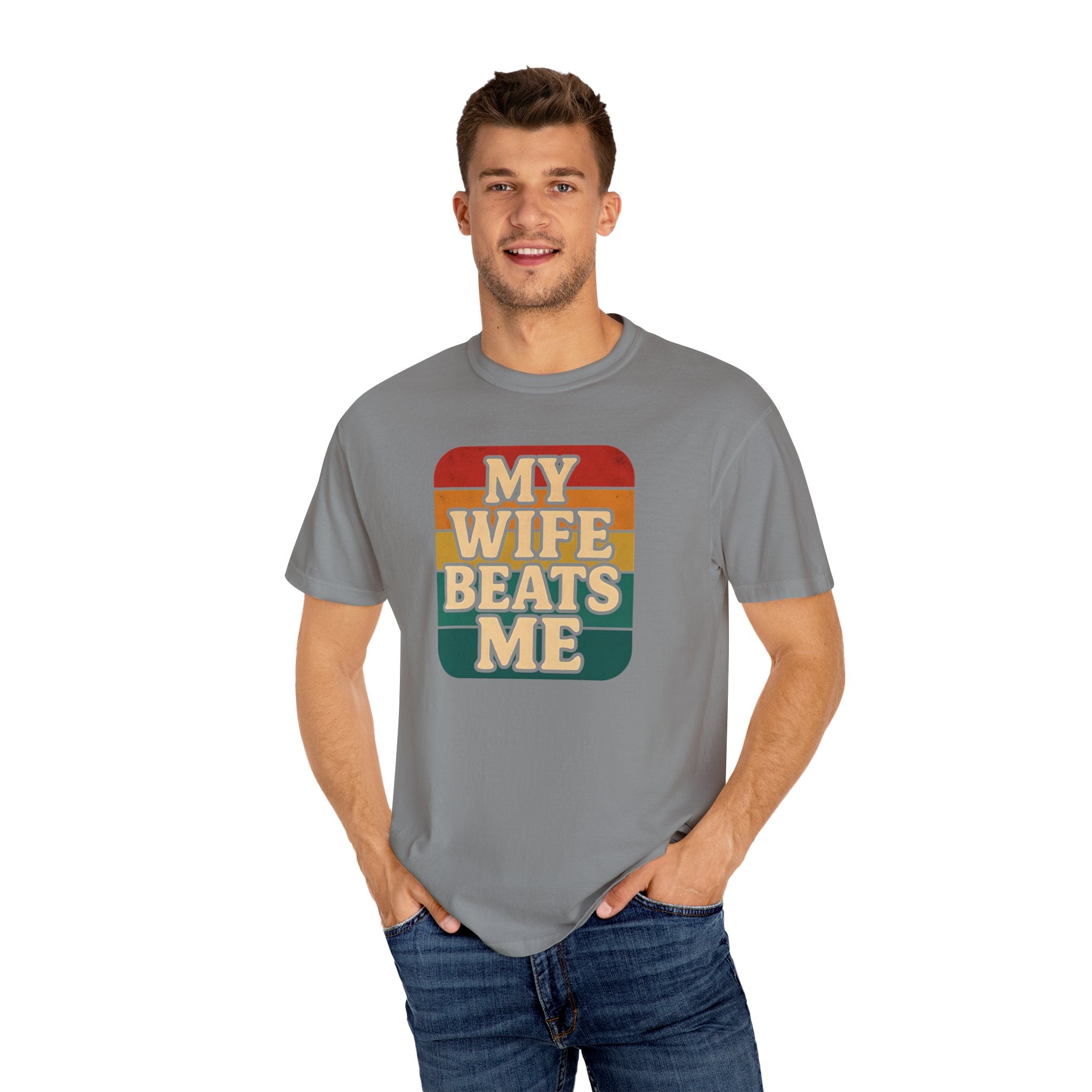 Humorous Unisex T-Shirt - 'My Wife Beats Me' Design