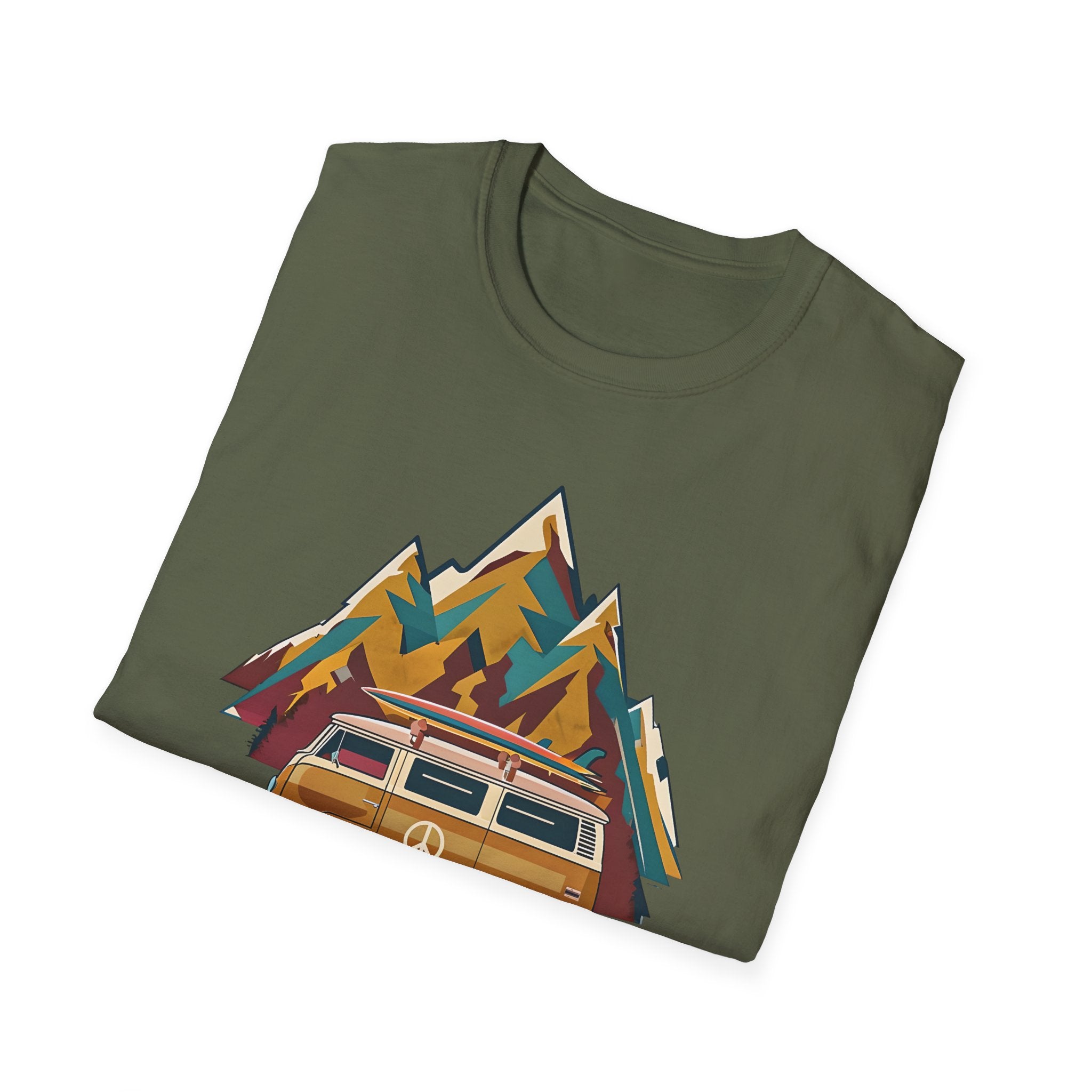 Retro Camper Van T-Shirt — Vintage Mountain Adventure Graphic Tee