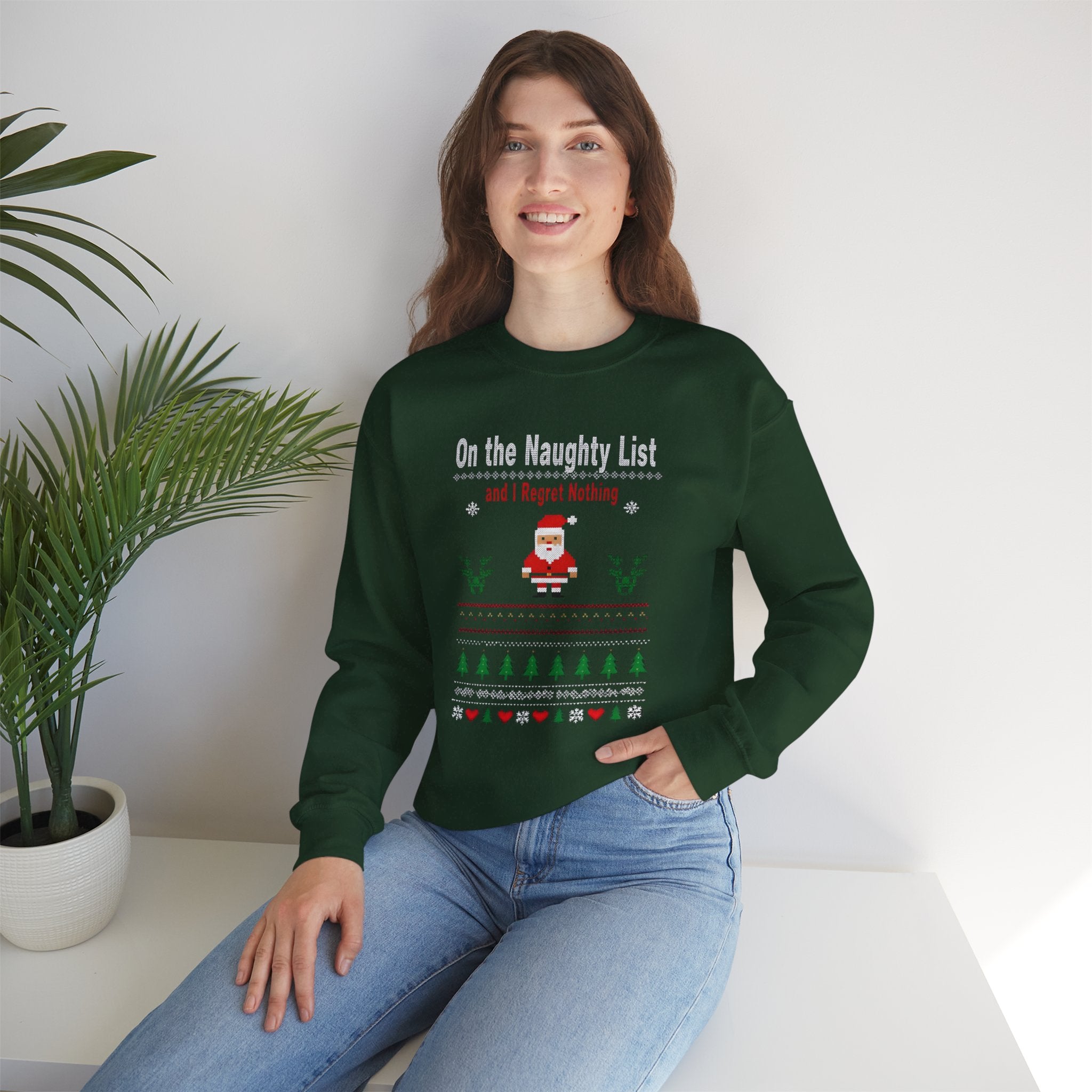 Festive Humor Sweatshirt: On the Naughty List, Christmas Gift, Holiday Apparel, Cozy Crewneck, Unisex Sweatshirt