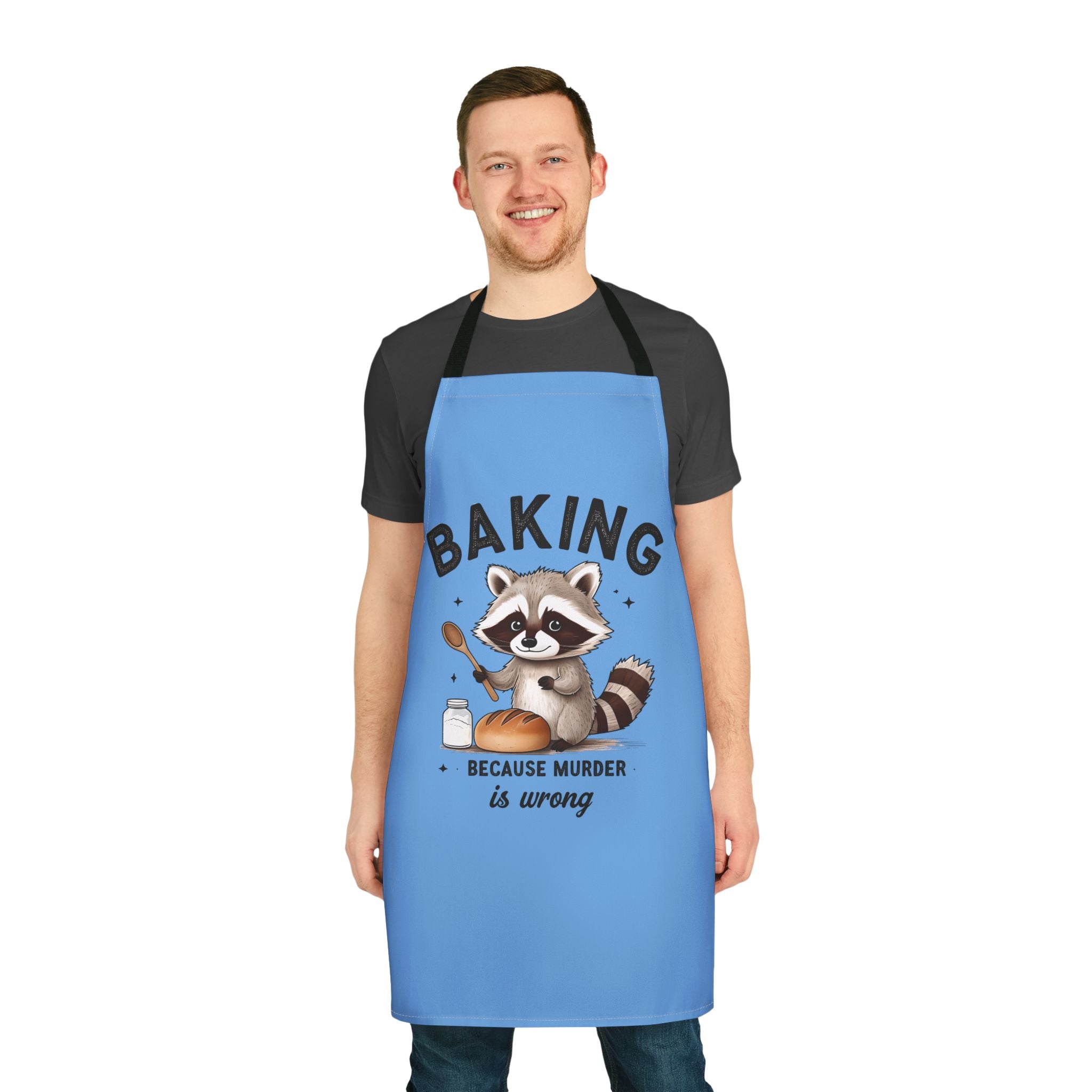 Apron — Cute Raccoon “Baking Because Murder Is Wrong” Funny Kitchen Apron