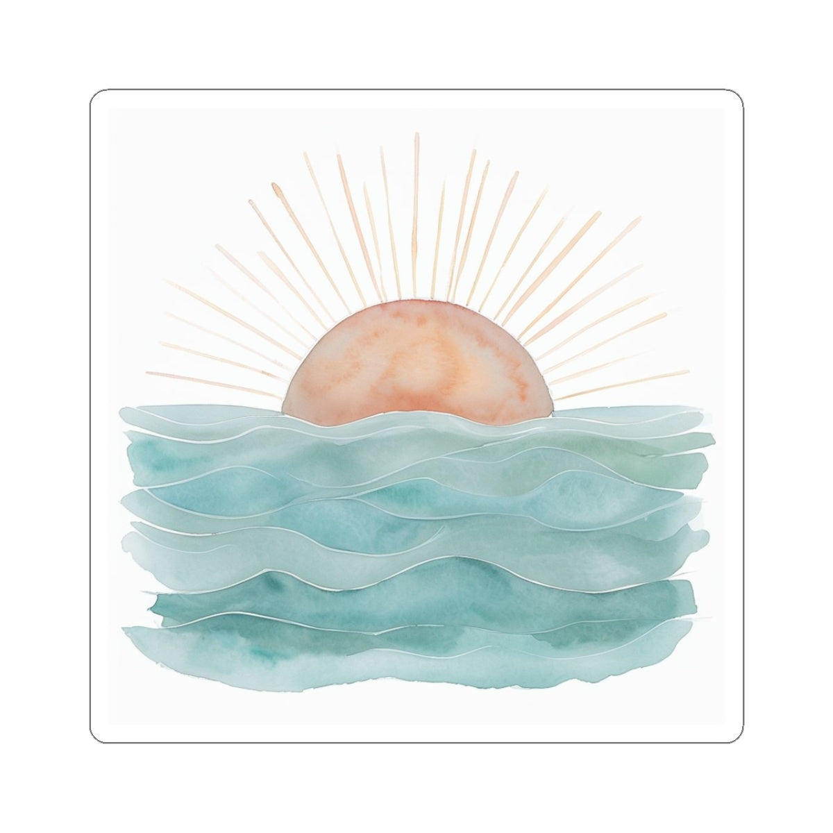 Serene Sunset Kiss-Cut Stickers | Watercolor Wave Design | Coastal Aesthetic