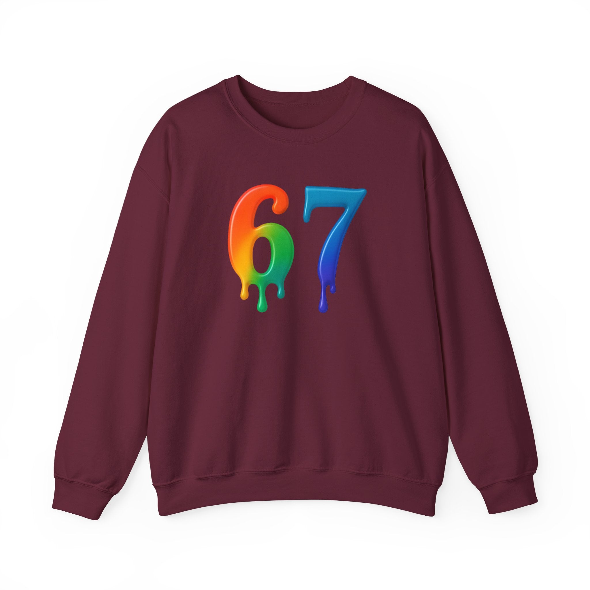 Colorful Drip 67 Sweatshirt, Cozy Unisex Crewneck, Gift for Friends, Rainbow Sweatshirt, Casual Everyday Wear, Birthday Apparel
