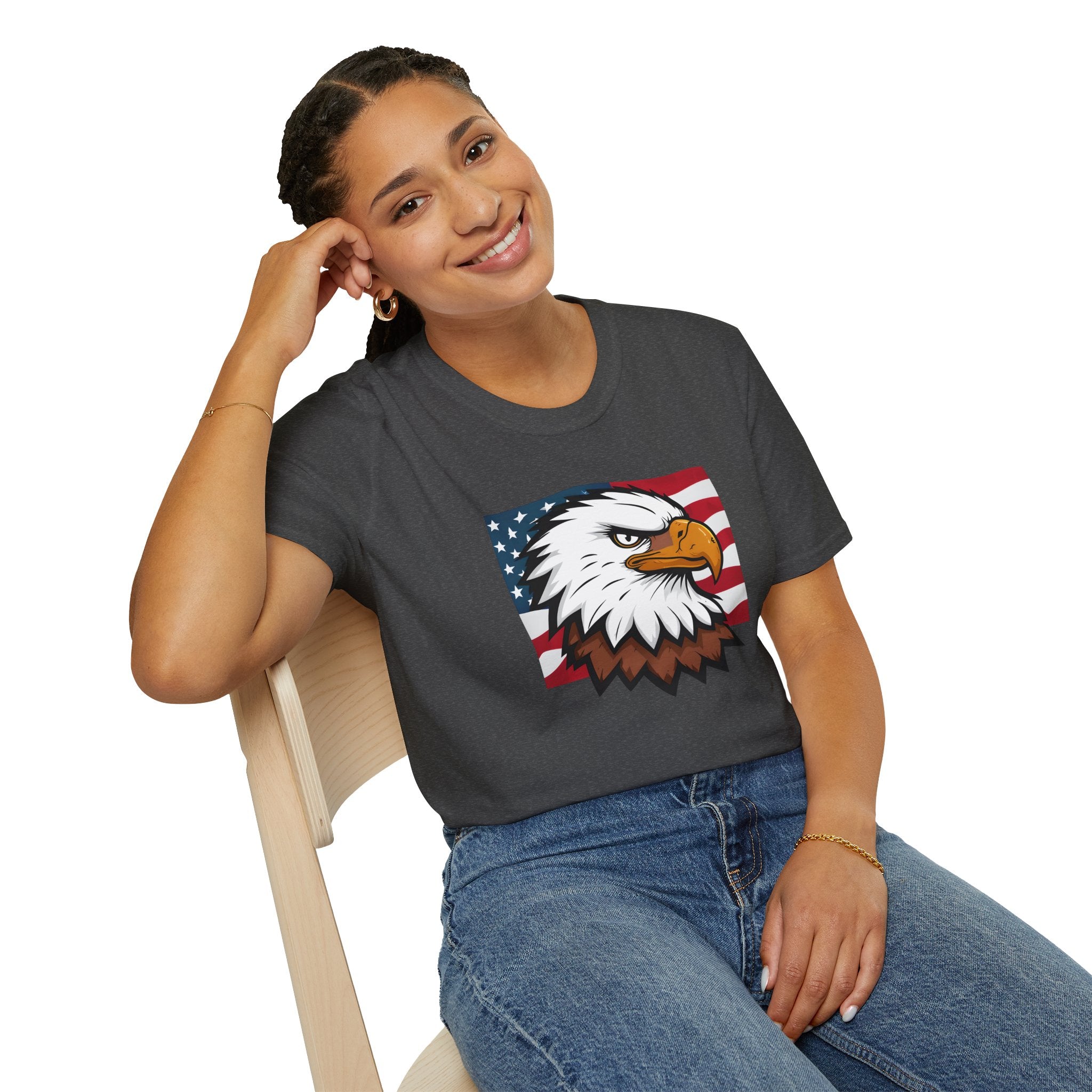 Patriotic Eagle Graphic T-Shirt, Unisex Softstyle Tee for Independence Day, Casual Wear, Gift for Veterans, American Pride Clothing
