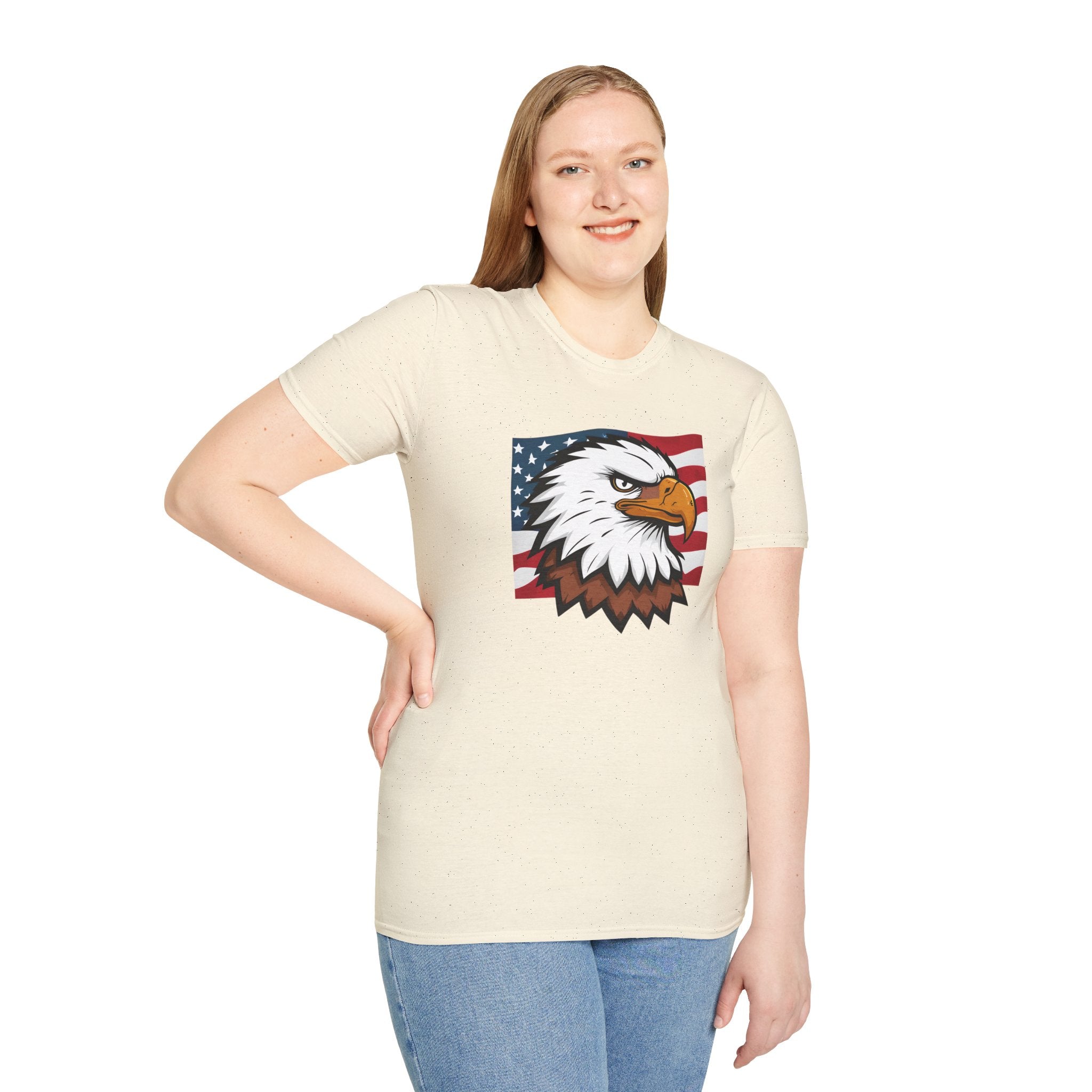Patriotic Eagle Graphic T-Shirt, Unisex Softstyle Tee for Independence Day, Casual Wear, Gift for Veterans, American Pride Clothing