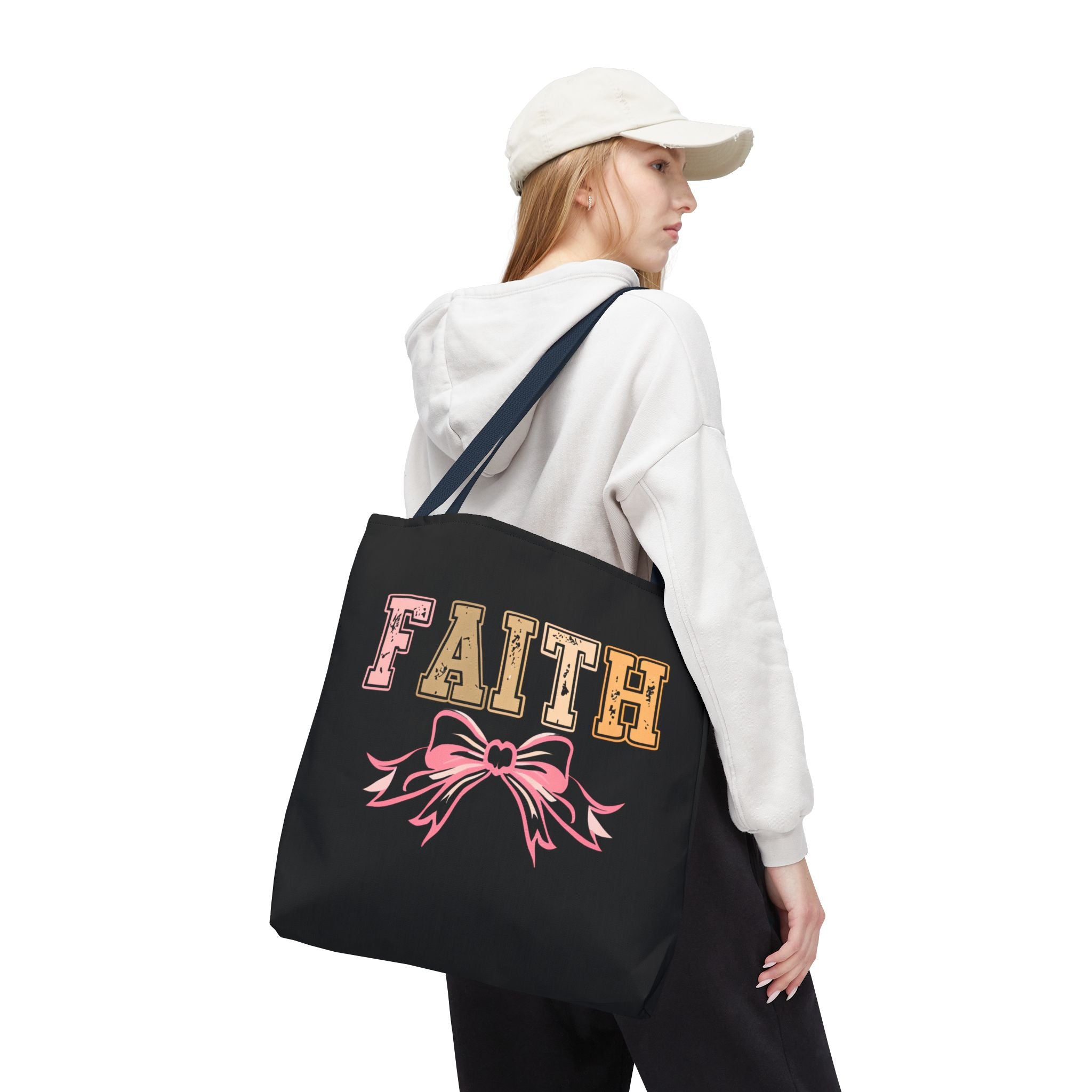 Faith Tote Bag with Bow Design, Inspirational Gift for Her, Everyday Shopping Bag, Faith-Based Gift, Religious Tote, Faith Quote Bag