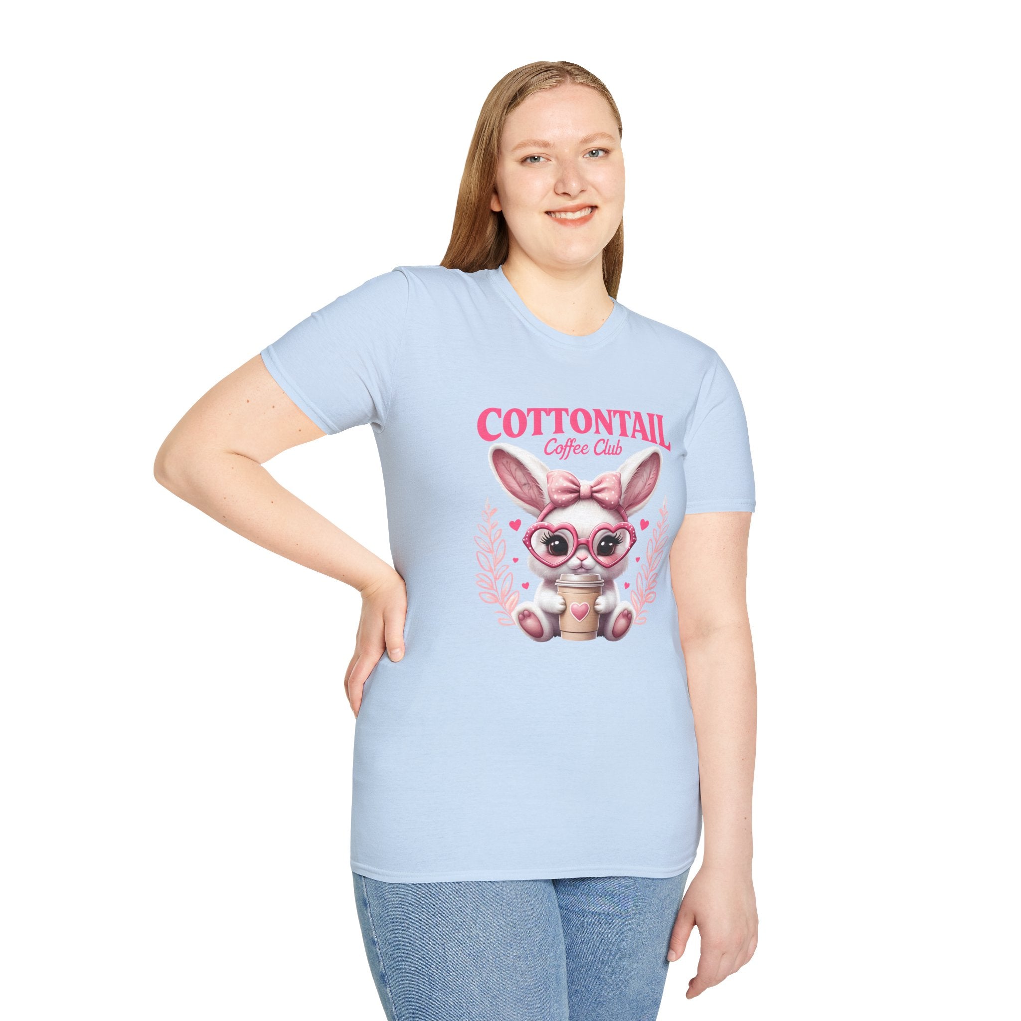 Cottontail Coffee Club Tee — Cute Bunny Holding Latte Graphic T-Shirt