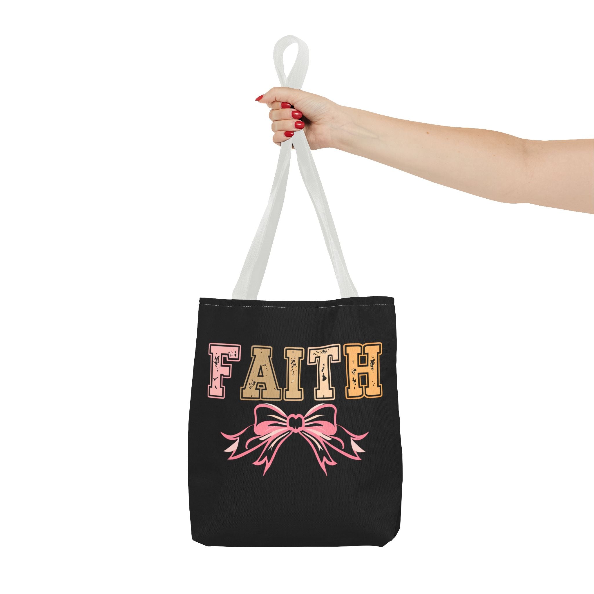 Faith Tote Bag with Bow Design, Inspirational Gift for Her, Everyday Shopping Bag, Faith-Based Gift, Religious Tote, Faith Quote Bag