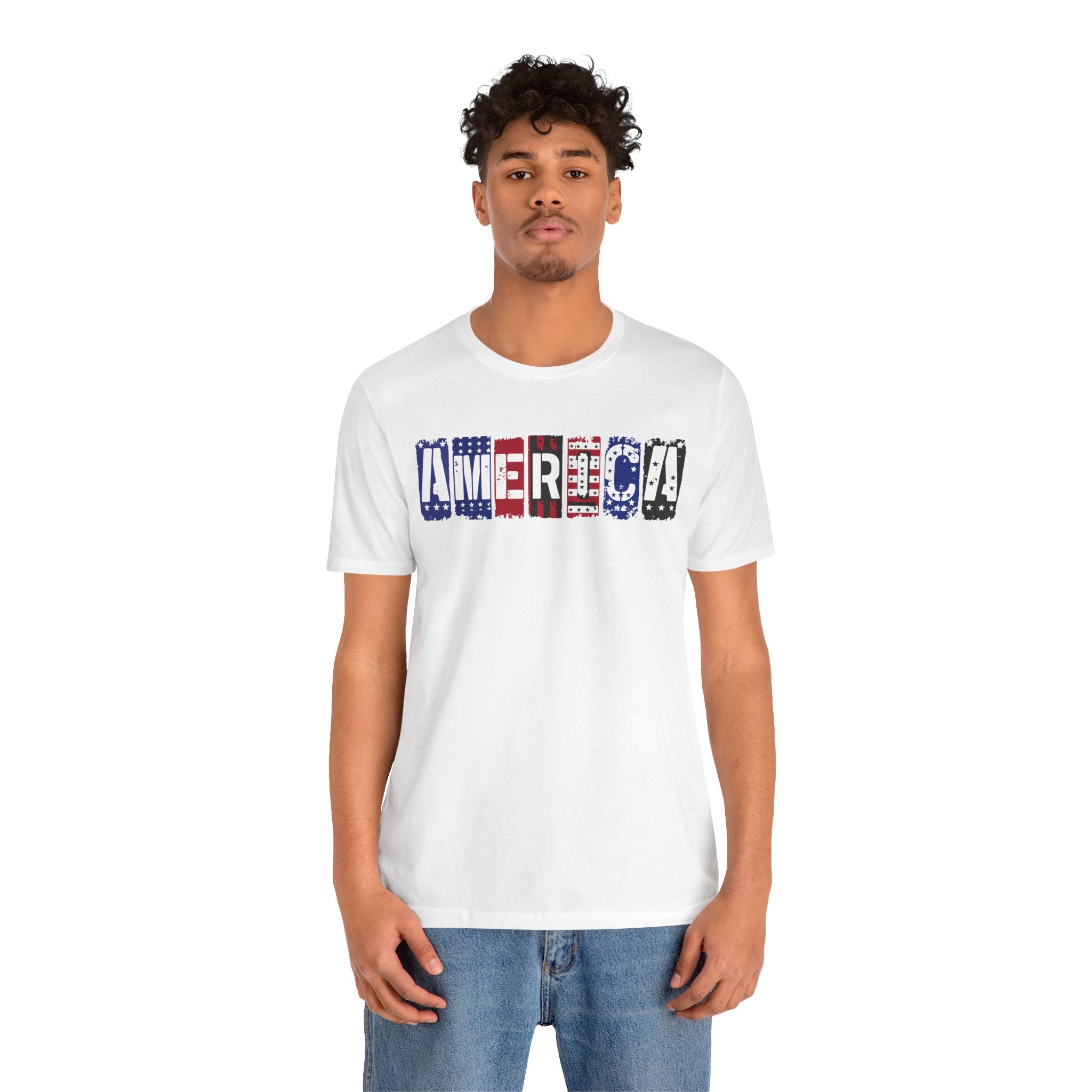 America Block Letter Tee – Patriotic USA Flag Graphic T-Shirt