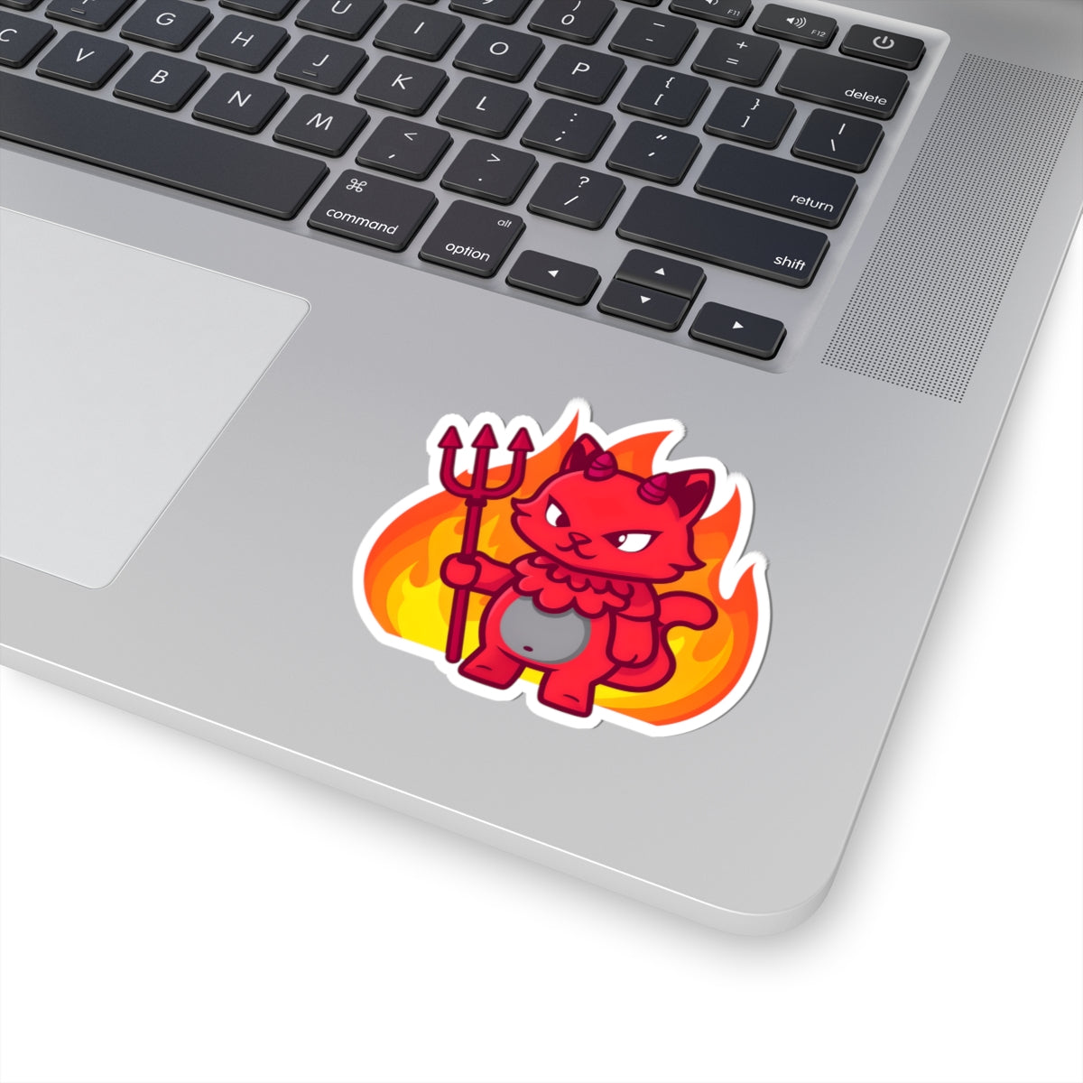 Fiery Demon Cat Kiss-Cut Sticker | Fun Vinyl Decal for Laptops & Water Bottles | Cute Devil Design