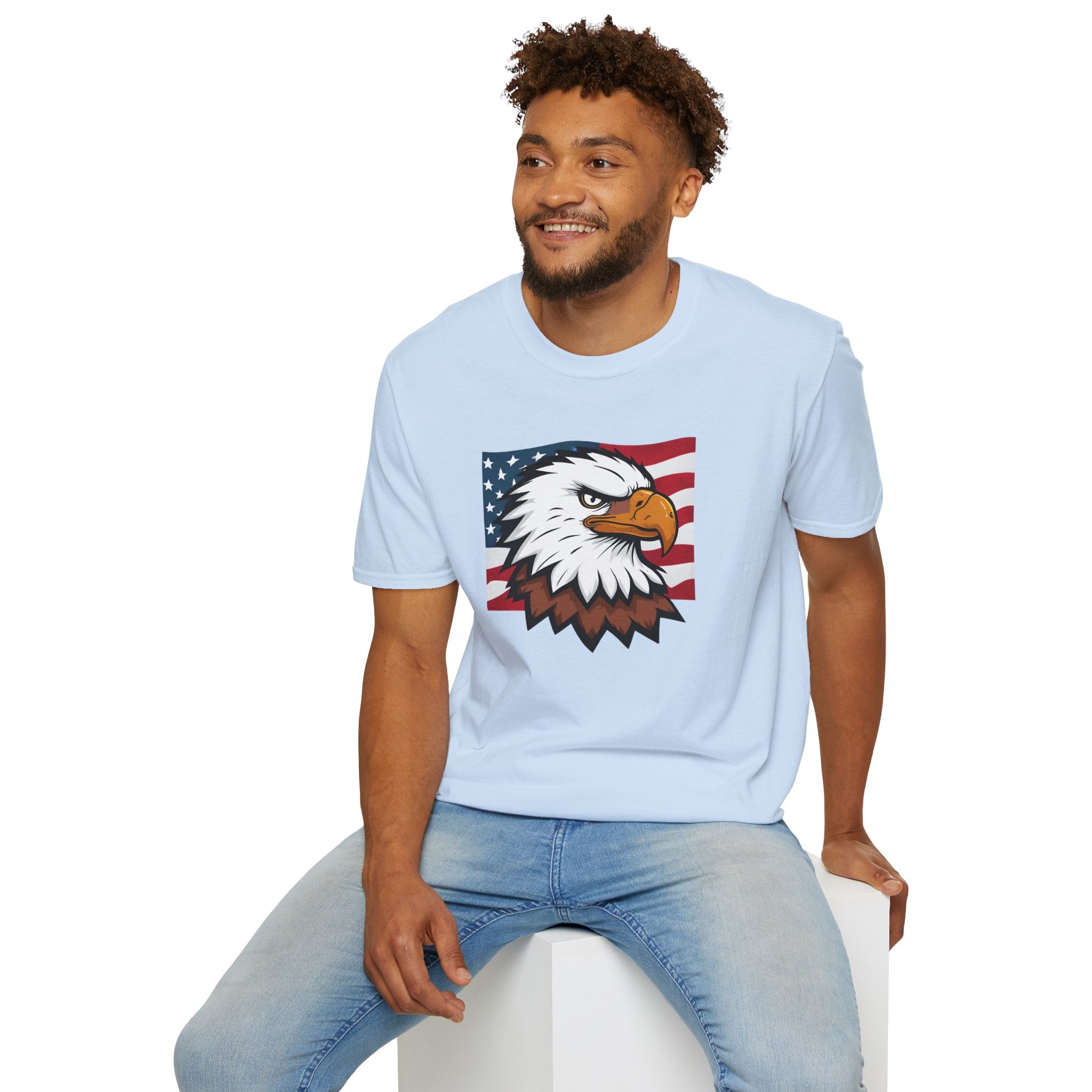 Patriotic Eagle Graphic T-Shirt, Unisex Softstyle Tee for Independence Day, Casual Wear, Gift for Veterans, American Pride Clothing