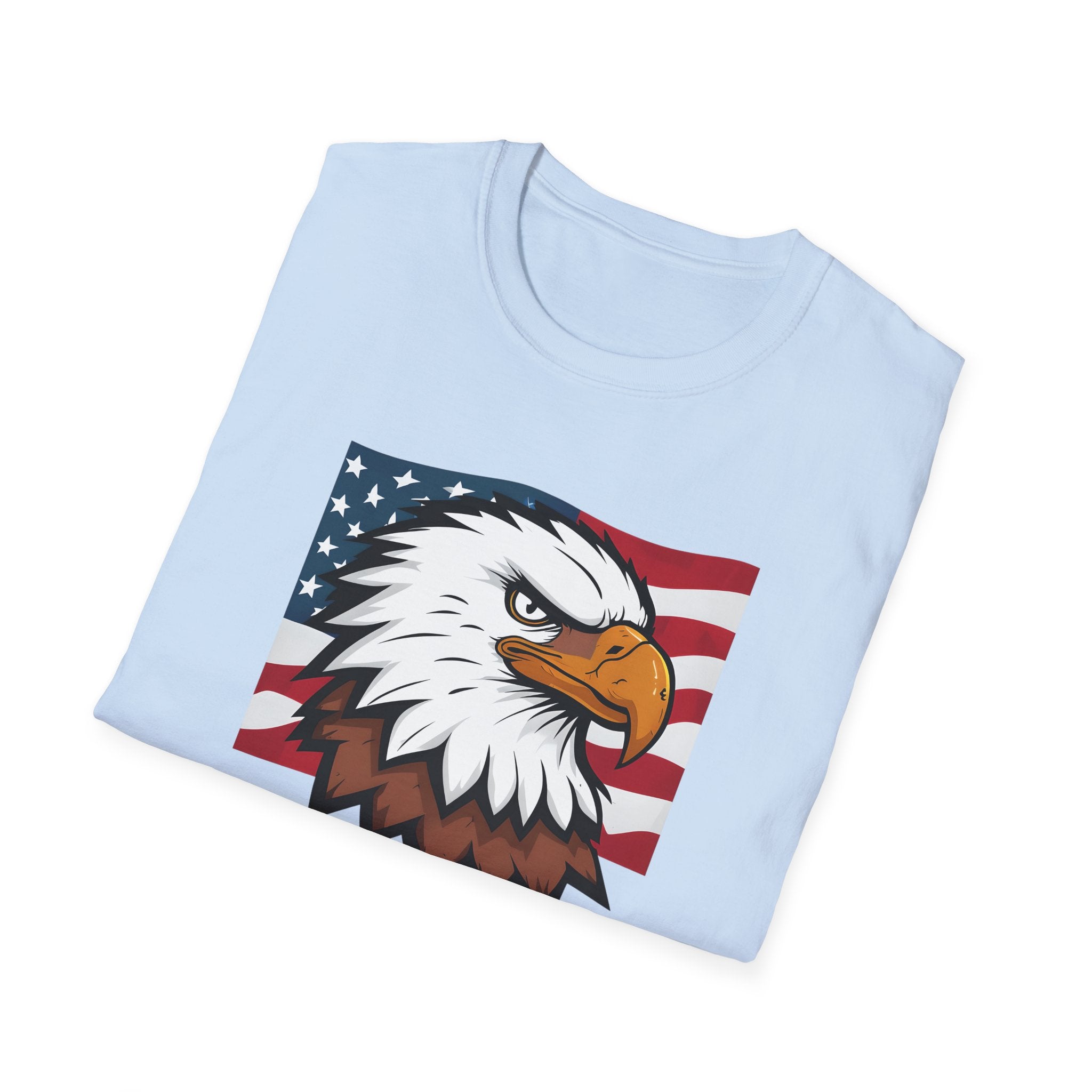 Patriotic Eagle Graphic T-Shirt, Unisex Softstyle Tee for Independence Day, Casual Wear, Gift for Veterans, American Pride Clothing