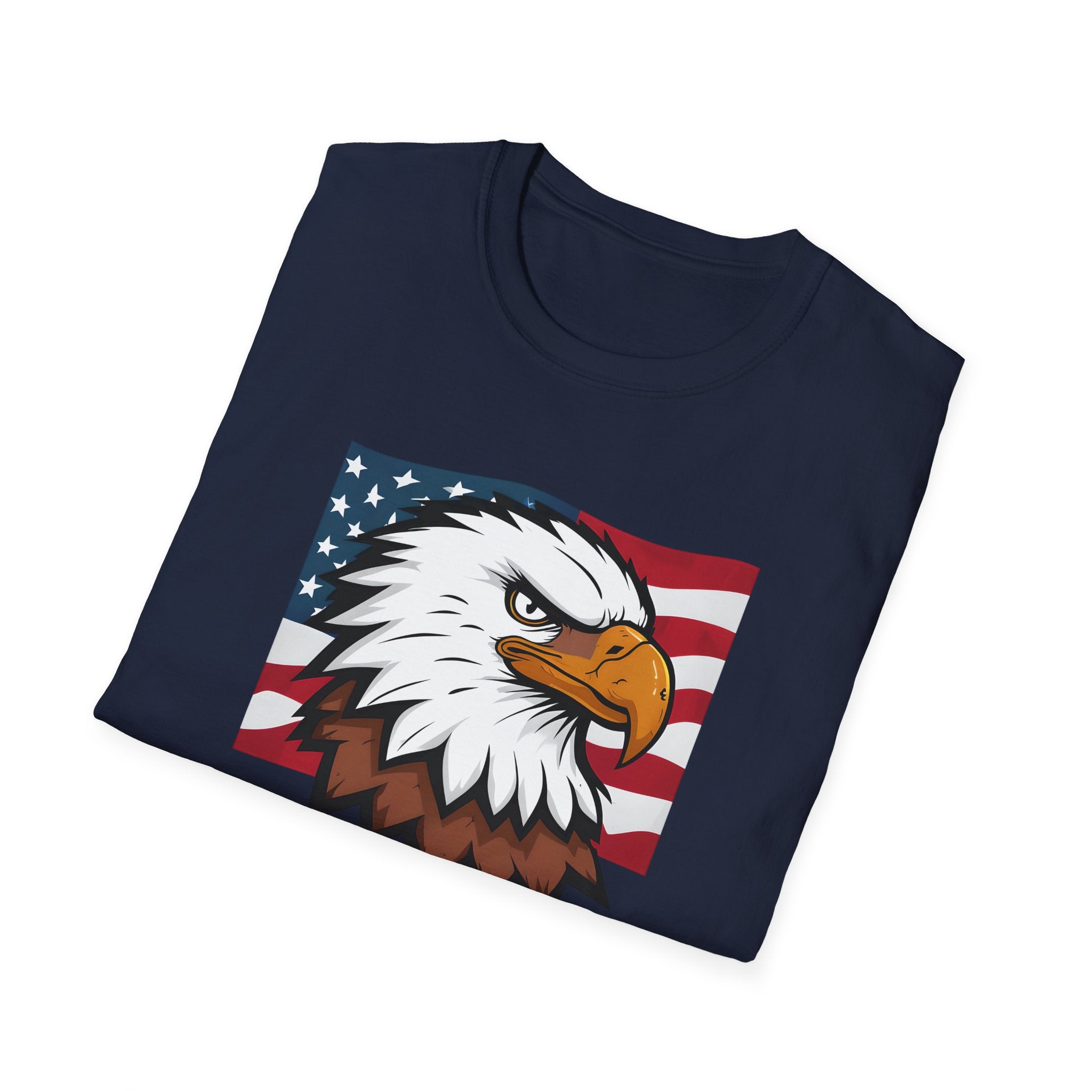 Patriotic Eagle Graphic T-Shirt, Unisex Softstyle Tee for Independence Day, Casual Wear, Gift for Veterans, American Pride Clothing