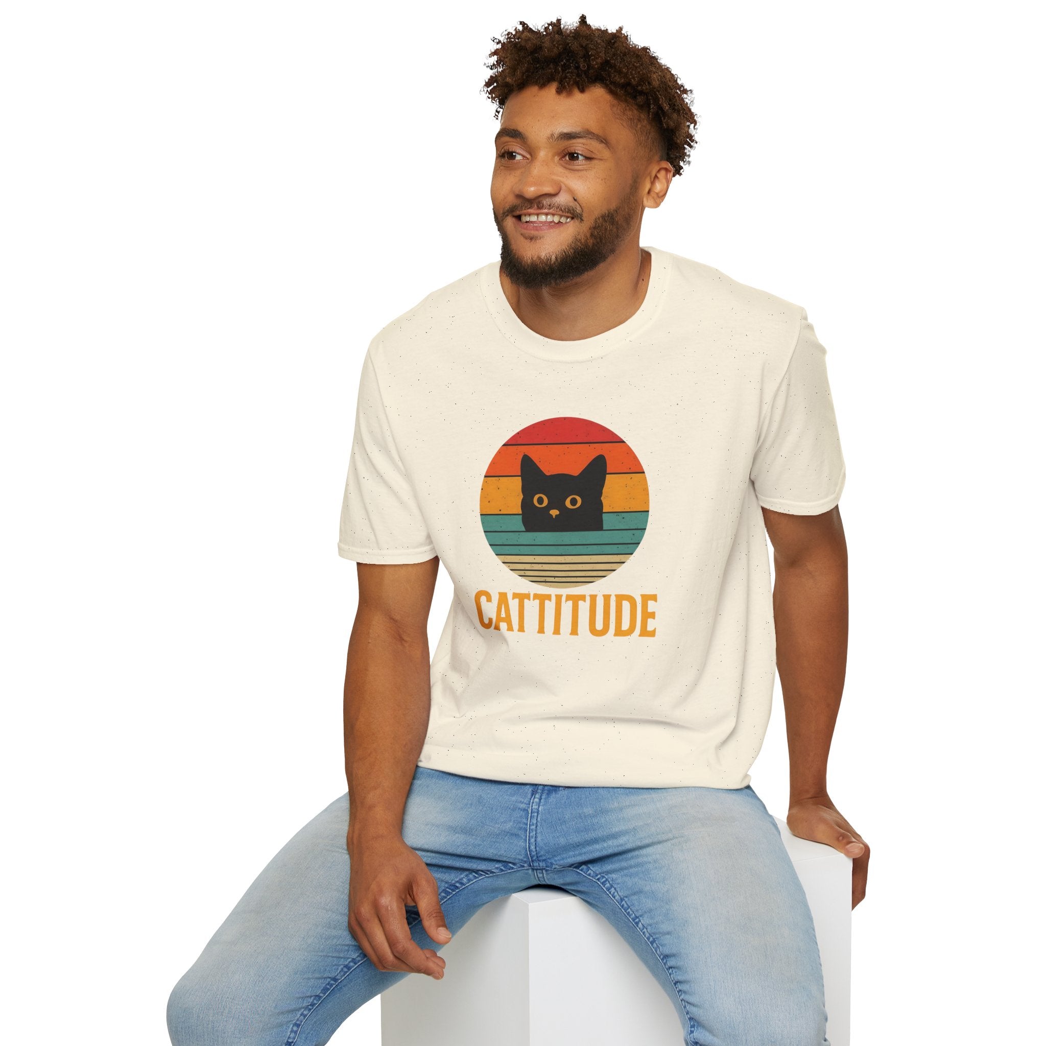 Cattitude Retro Cat T-Shirt, Funny Cat Lover Gift, Unisex Tee, Softstyle Shirt, Cute Pet Apparel, Cat-Themed Fashion