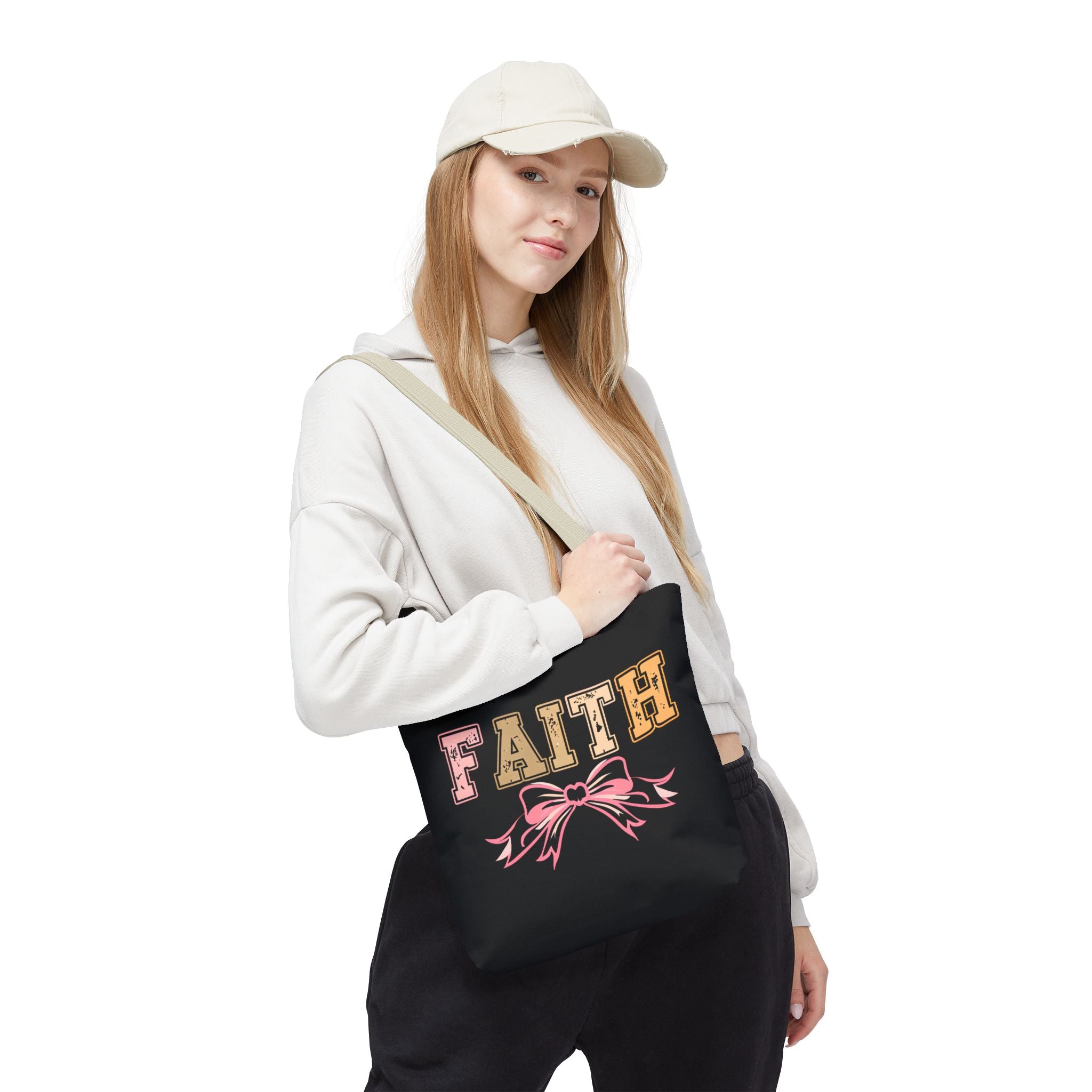 Faith Tote Bag with Bow Design, Inspirational Gift for Her, Everyday Shopping Bag, Faith-Based Gift, Religious Tote, Faith Quote Bag