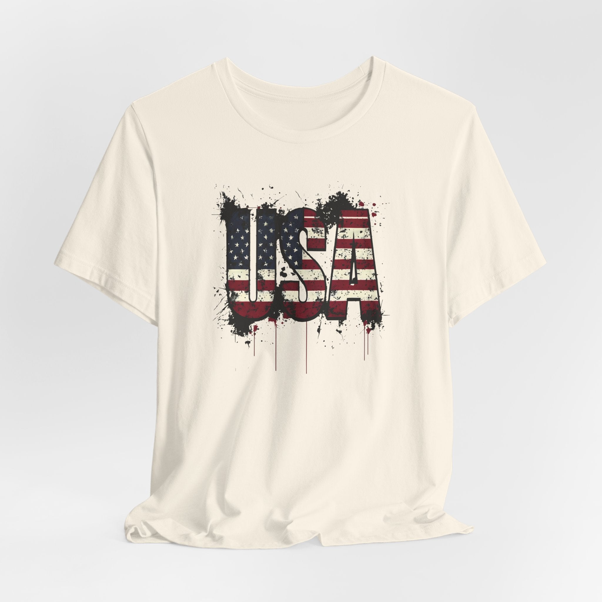 USA Paint Splatter T-Shirt — Patriotic American Flag Tee