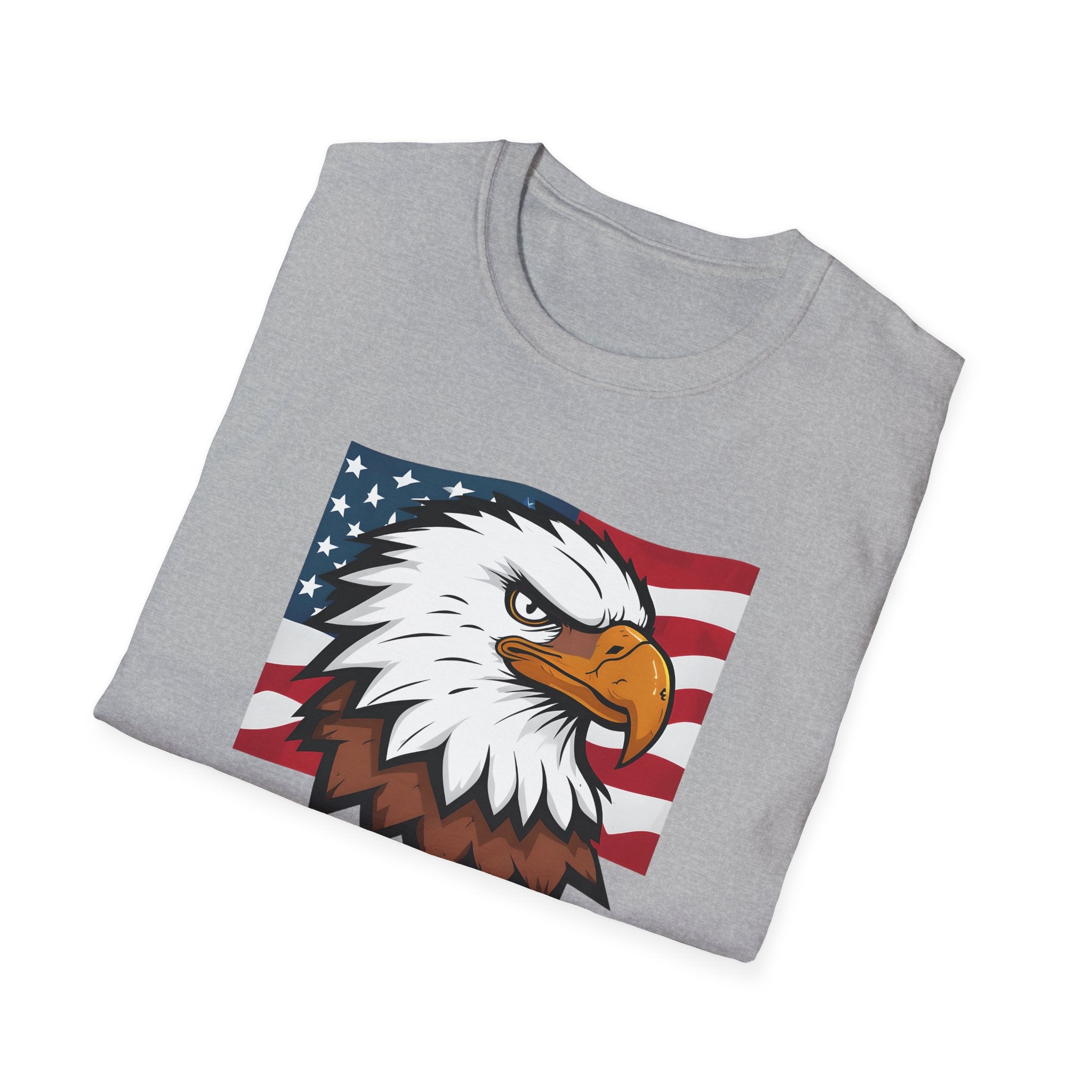 Patriotic Eagle Graphic T-Shirt, Unisex Softstyle Tee for Independence Day, Casual Wear, Gift for Veterans, American Pride Clothing