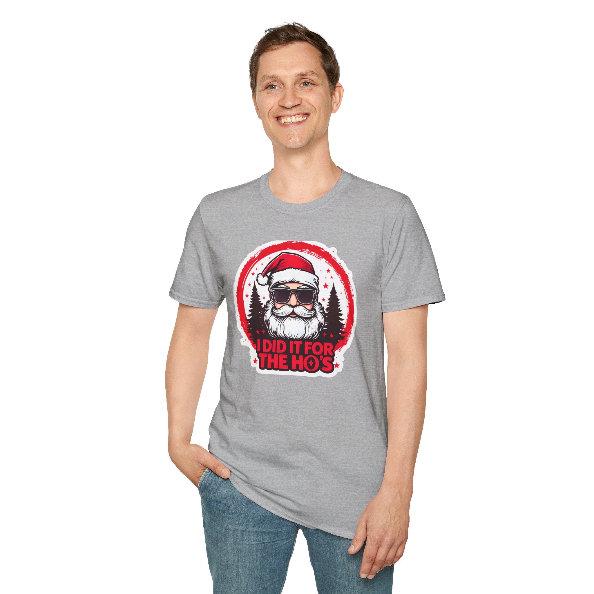Funny Santa T-Shirt, Christmas Humor Shirt, Holiday Gift, Unisex Tee, I Did It For The Ho's, Festive Apparel, Winter Party Wear